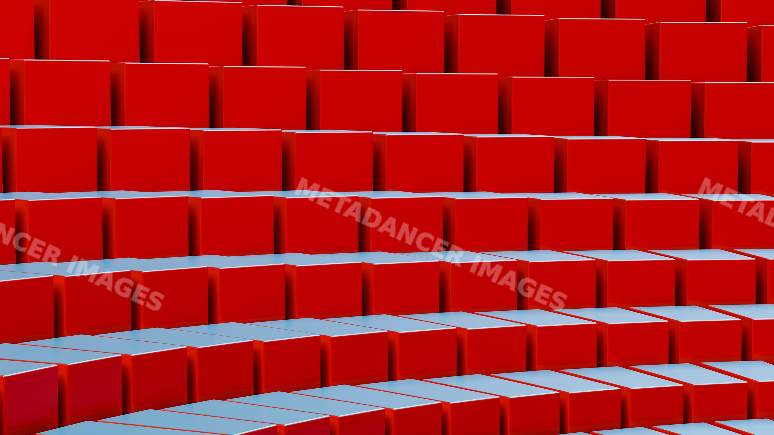 Red cubes arranged in rows creating abstract geometric pattern