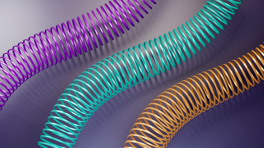 Colorful curved spiral metal springs 3d illustration