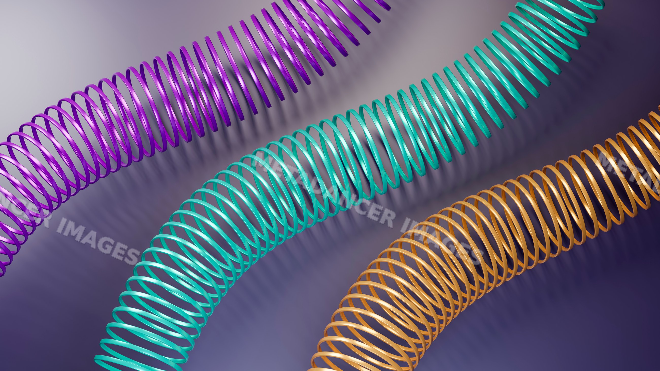 Colorful curved spiral metal springs 3d illustration