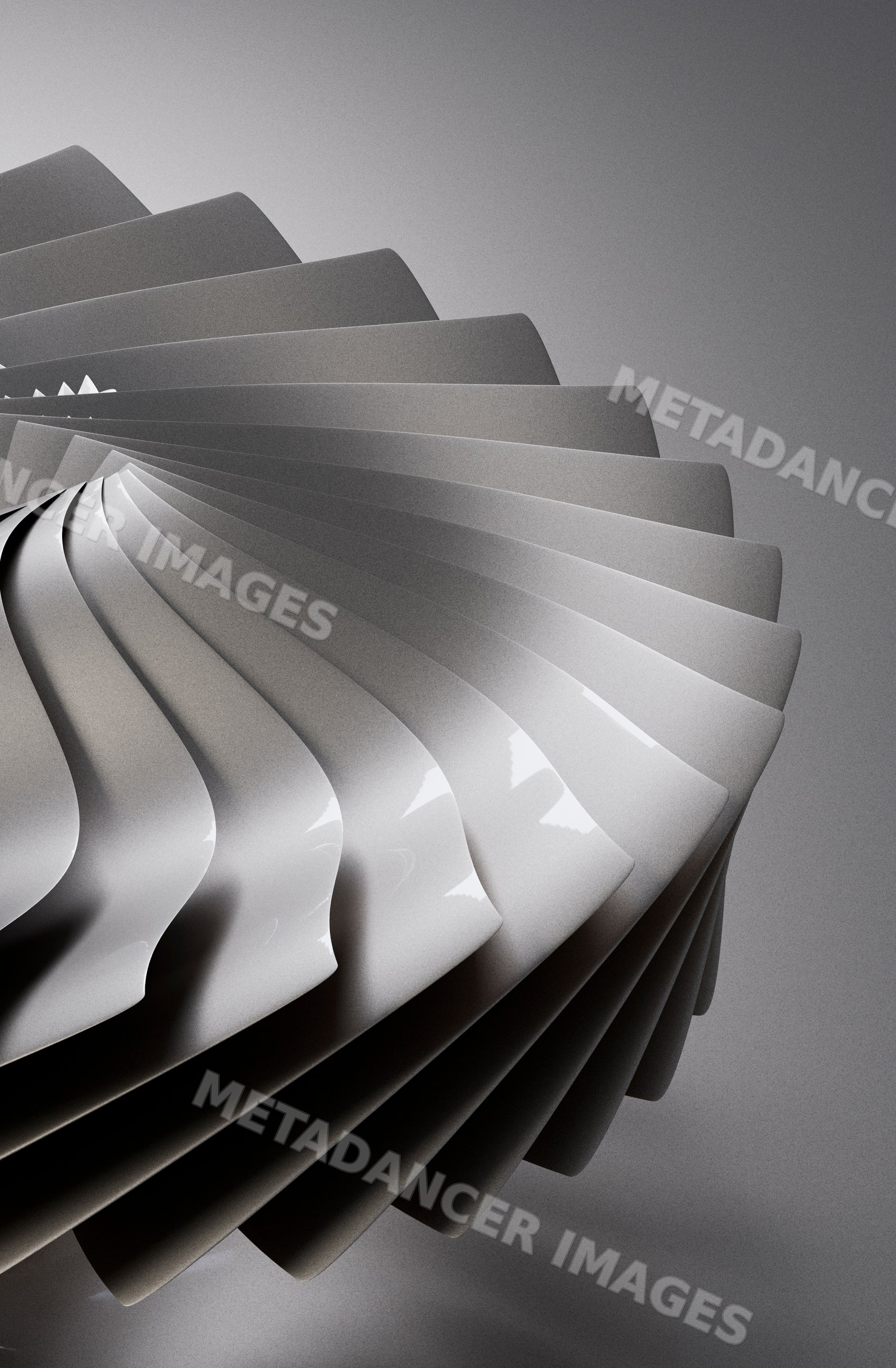 Abstract curved spiral sculpture in gray tones