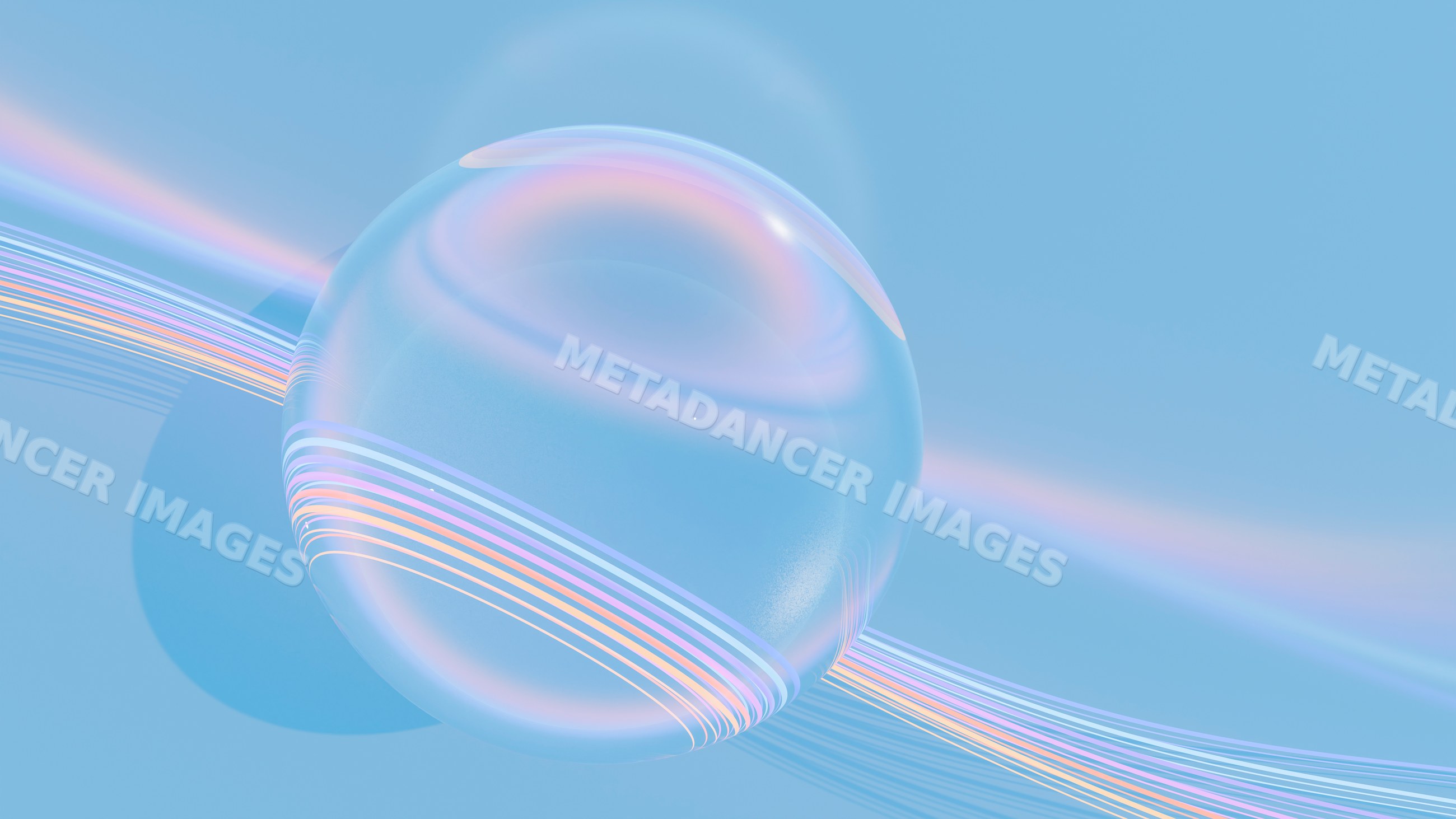 Transparent sphere with pastel rings in digital abstract illustration