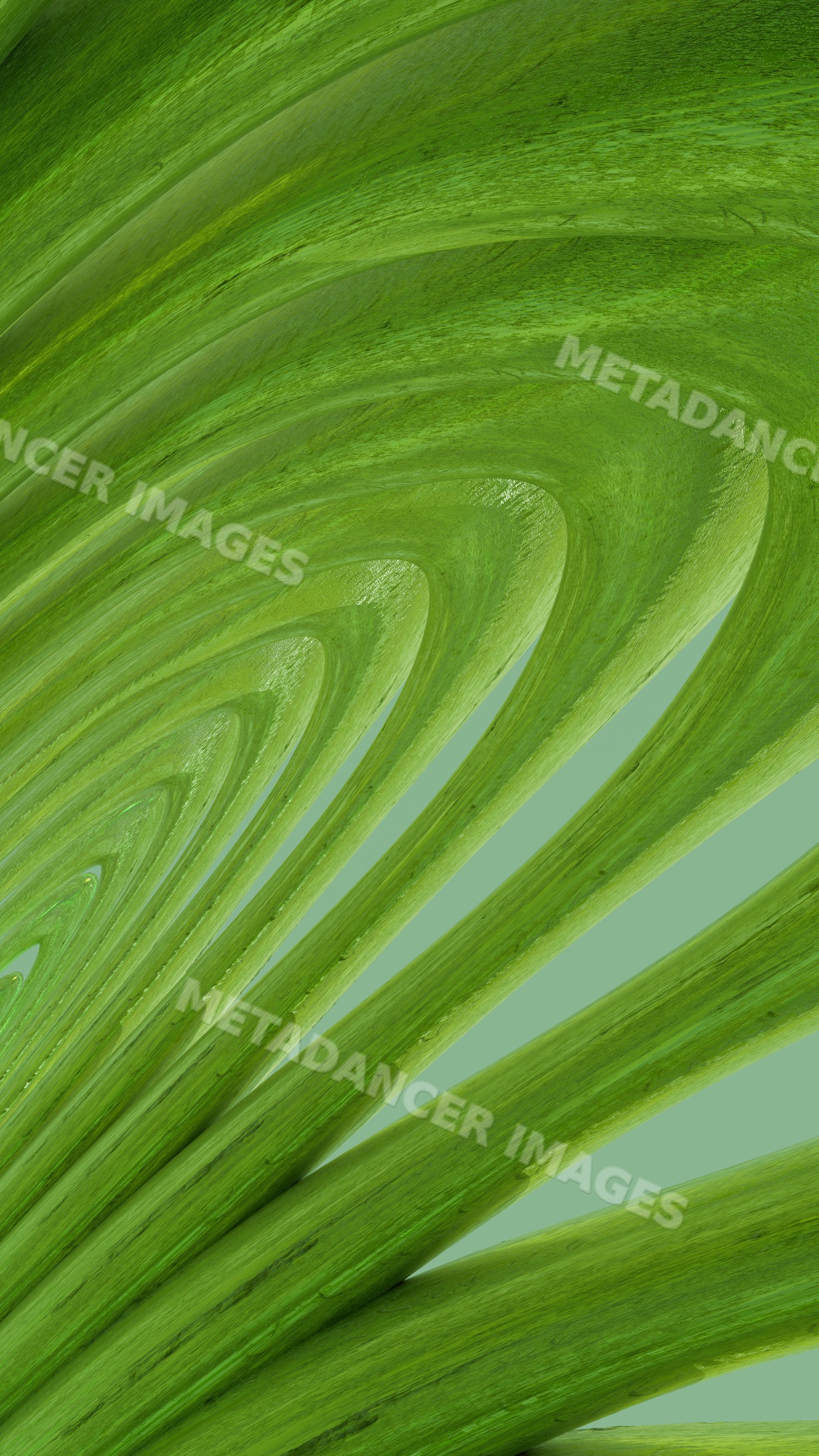 Green abstract swirl tunnel with curved shapes in digital art