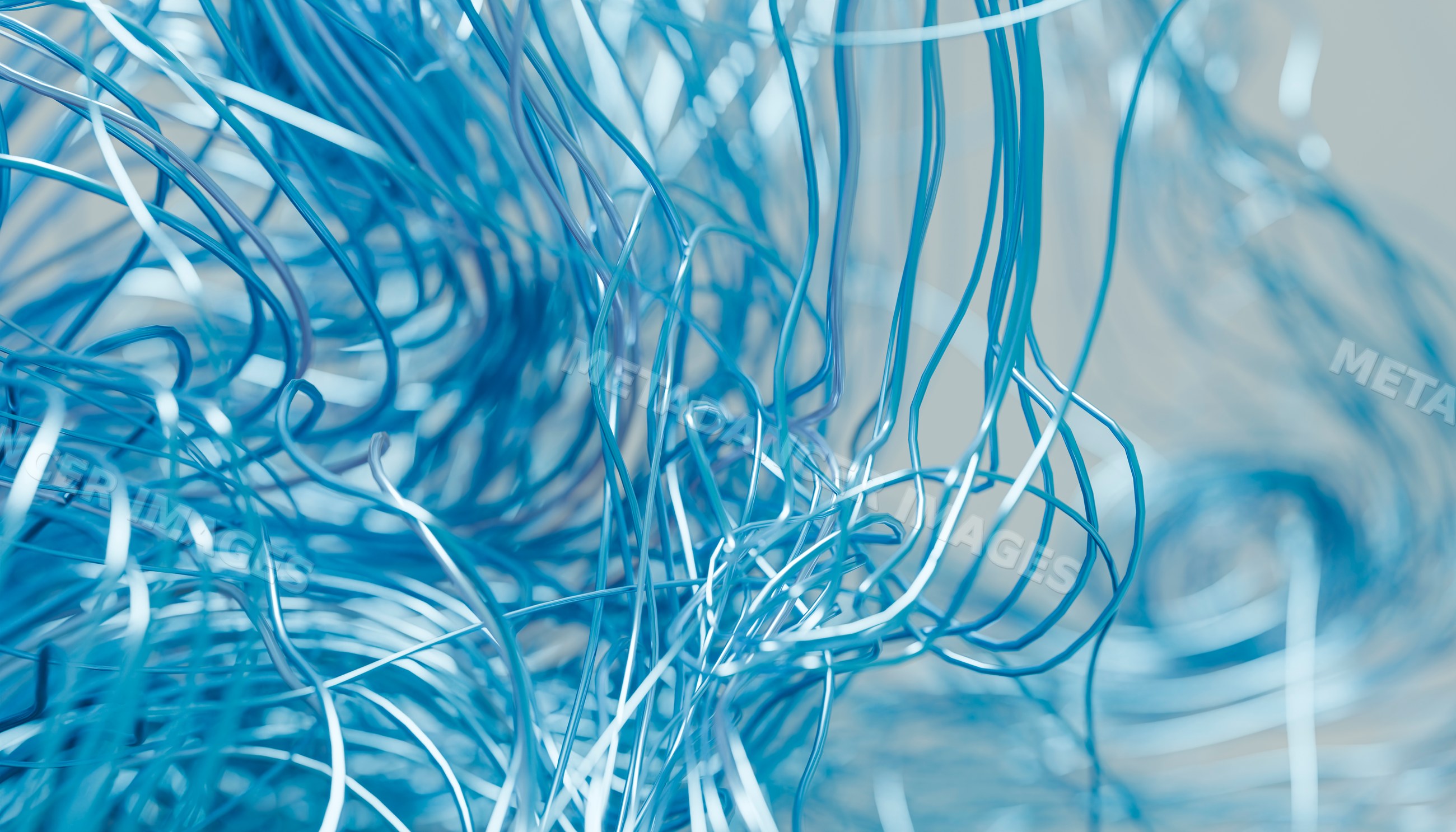 Close-up of tangled blue metal wires