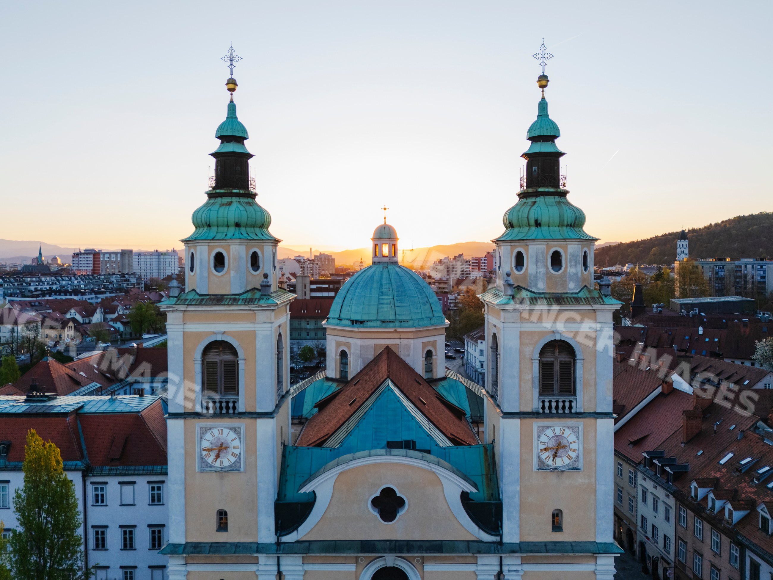 St nicolas cathedral twin towers and green dome