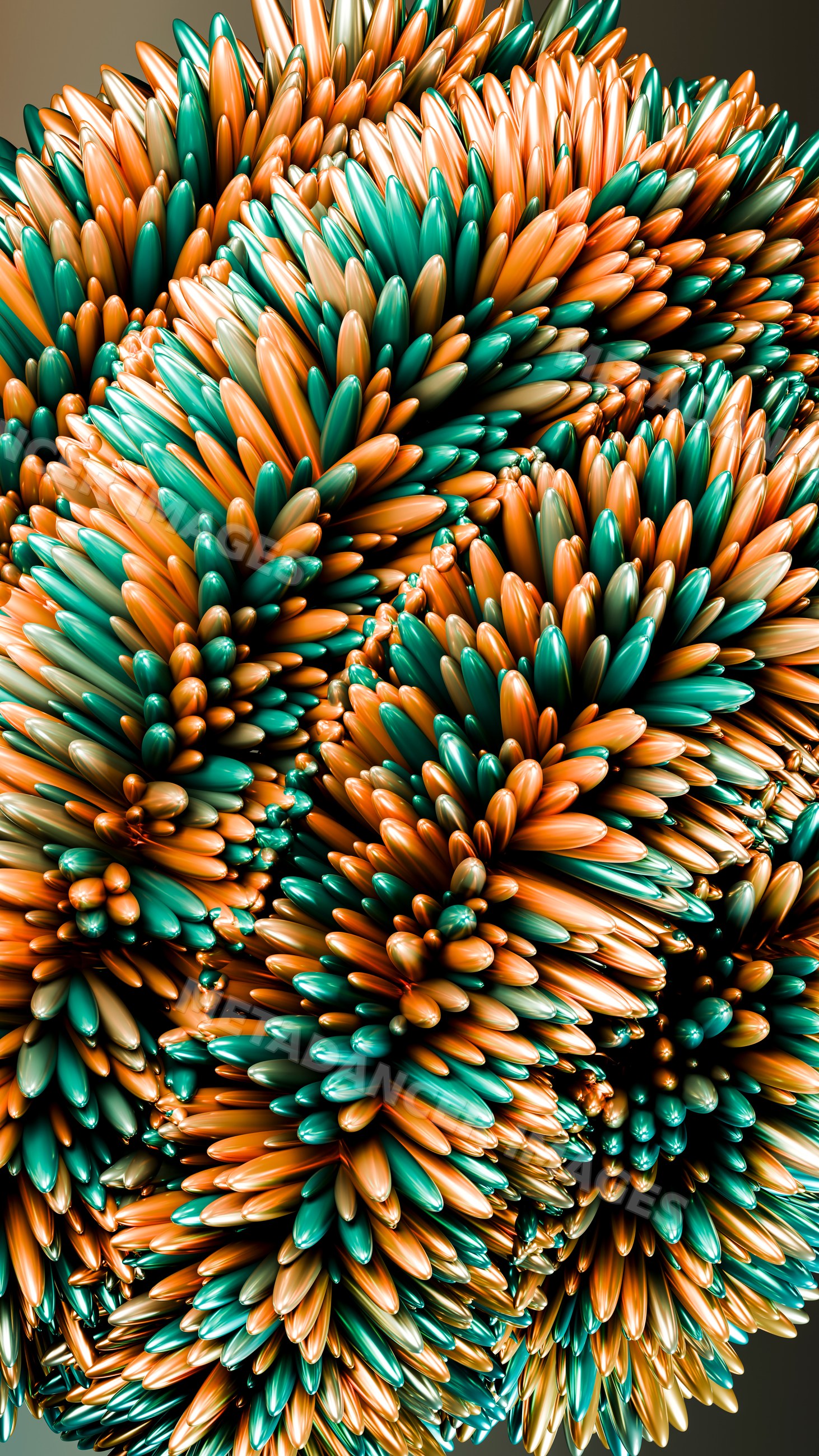 Cluster of smooth orange and teal abstract shapes in digital art