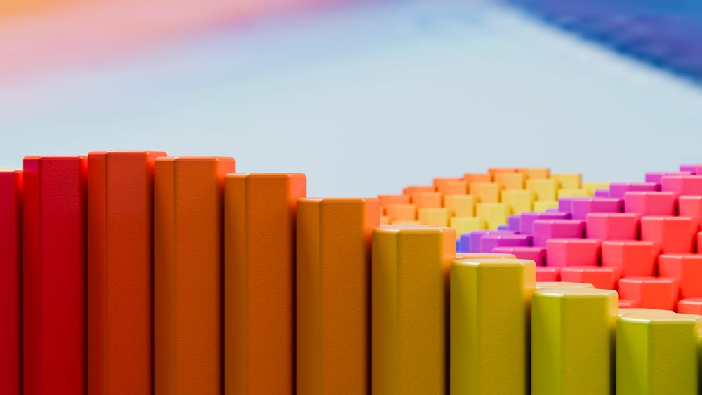 Colorful 3d abstract bars in a wavy arrangement