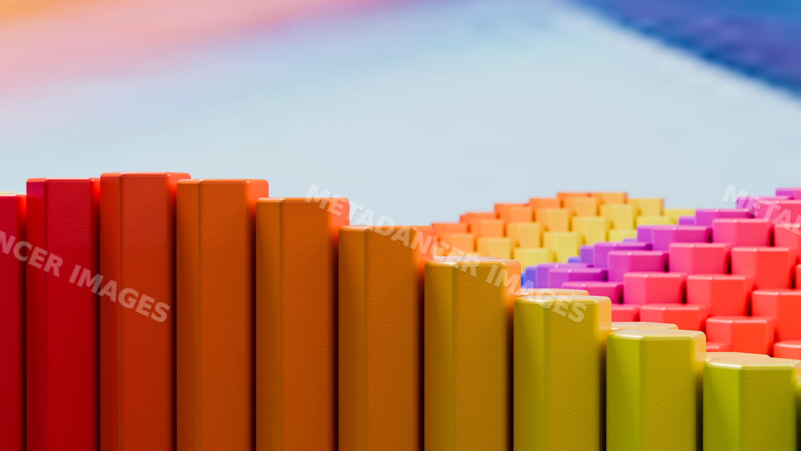 Colorful 3d abstract bars in a wavy arrangement