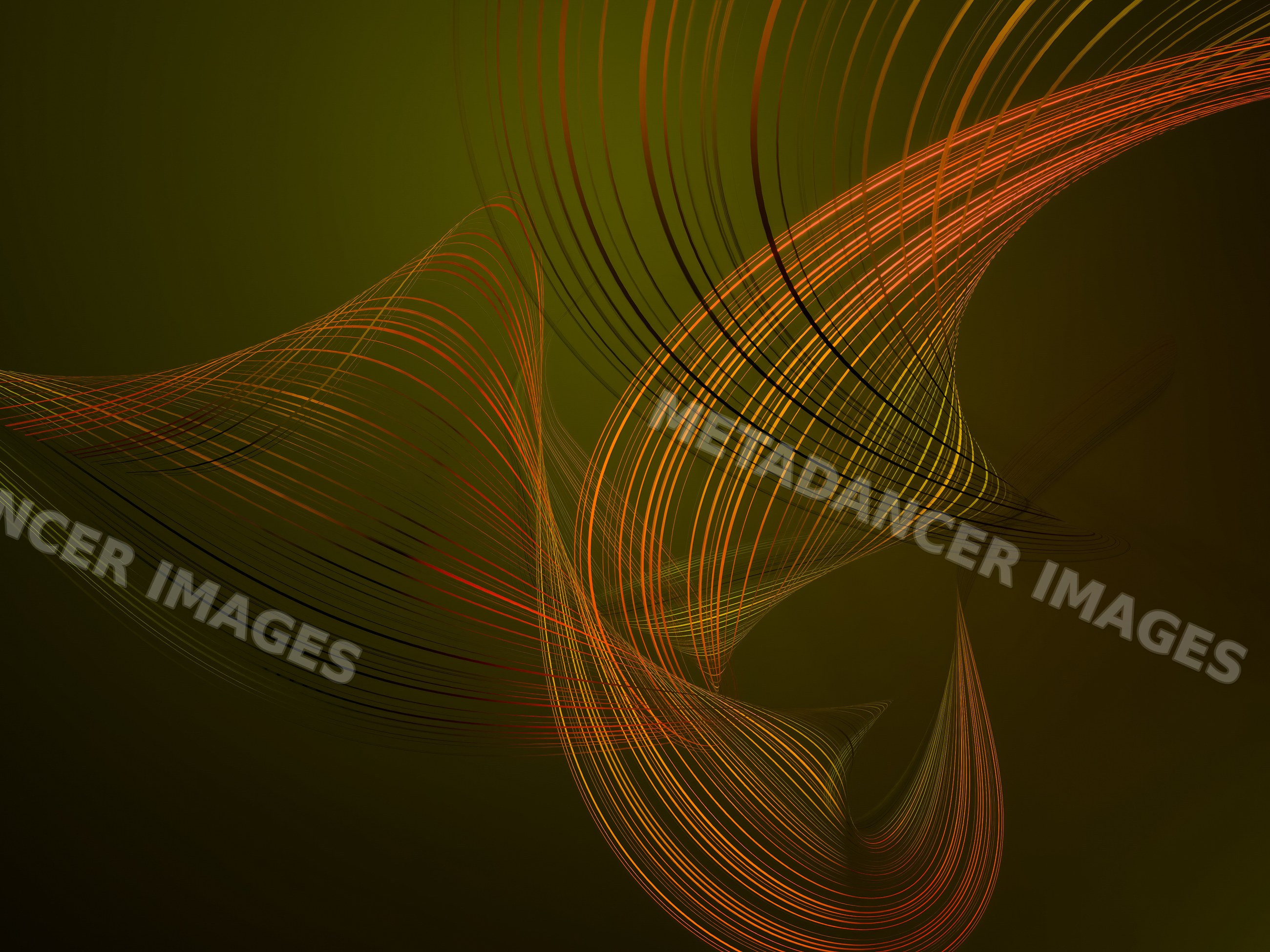 Abstract digital artwork with swirling orange and red lines on dark
