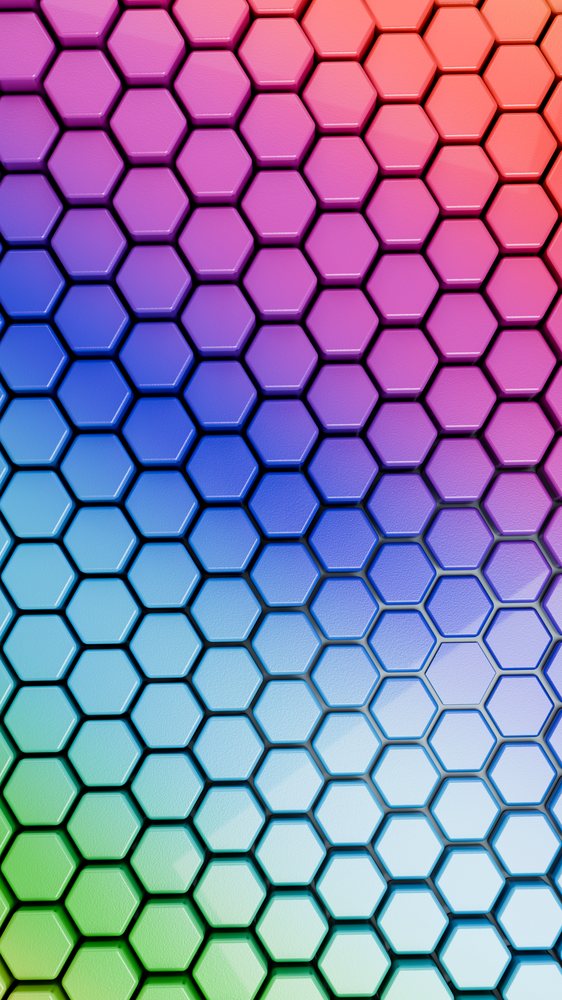 Colorful hexagon pattern with 3d gradient design