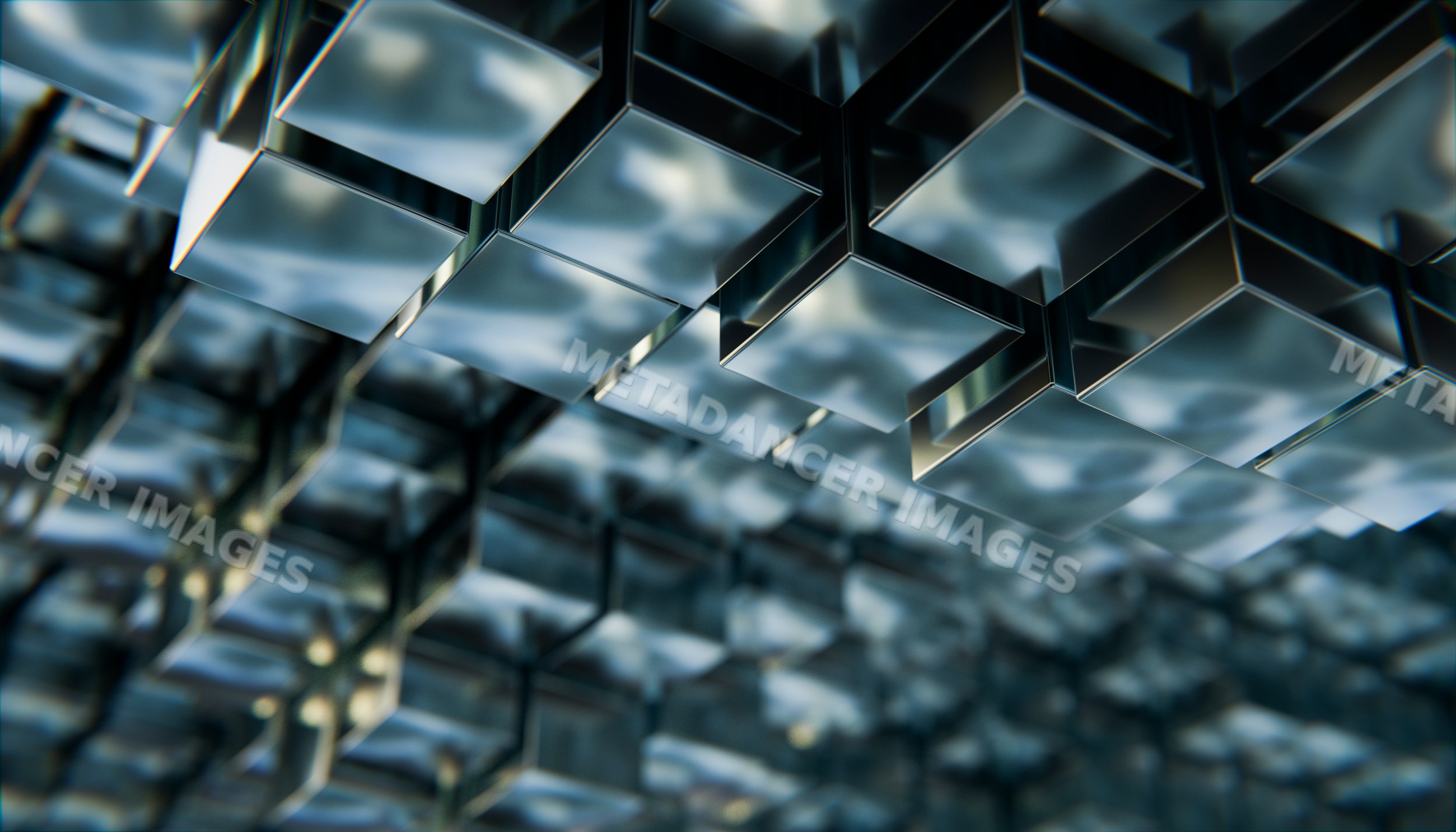 Close-up of stacked glass cubes forming an abstract geometric pattern