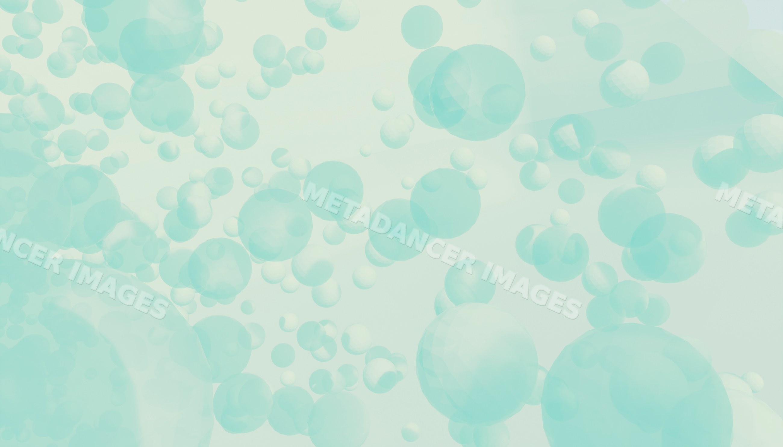 Digital 3d rendering of transparent floating blue spheres