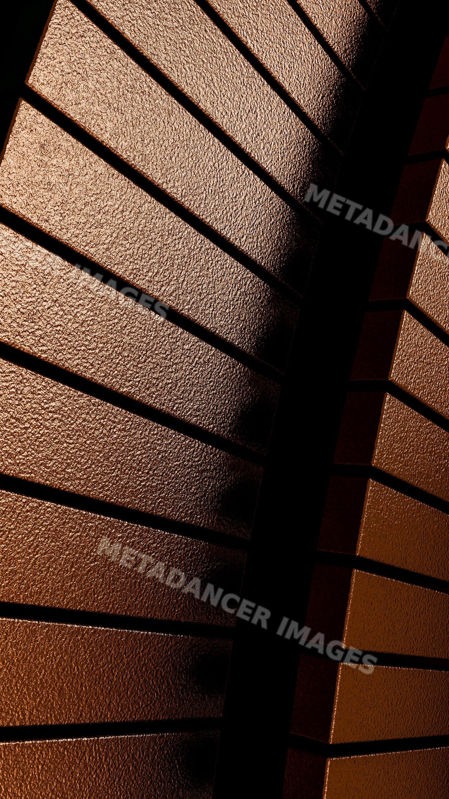 Textured bronze metal panels with angled abstract pattern and shadow