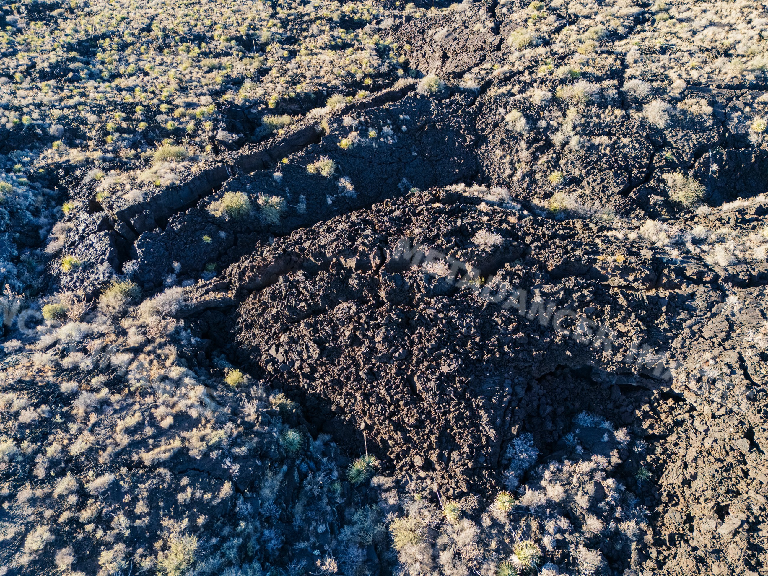 Aerial view of volcanic Lava Field at el malpais national monument