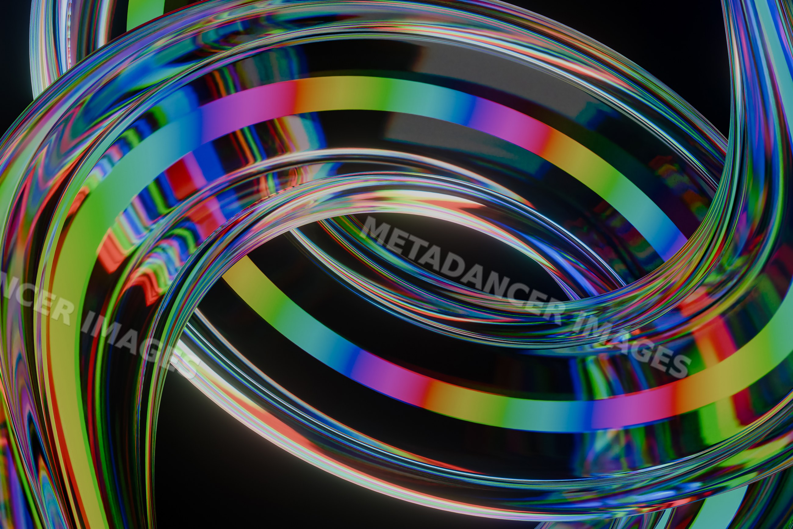 Abstract render of colorful transparent rings and tubes