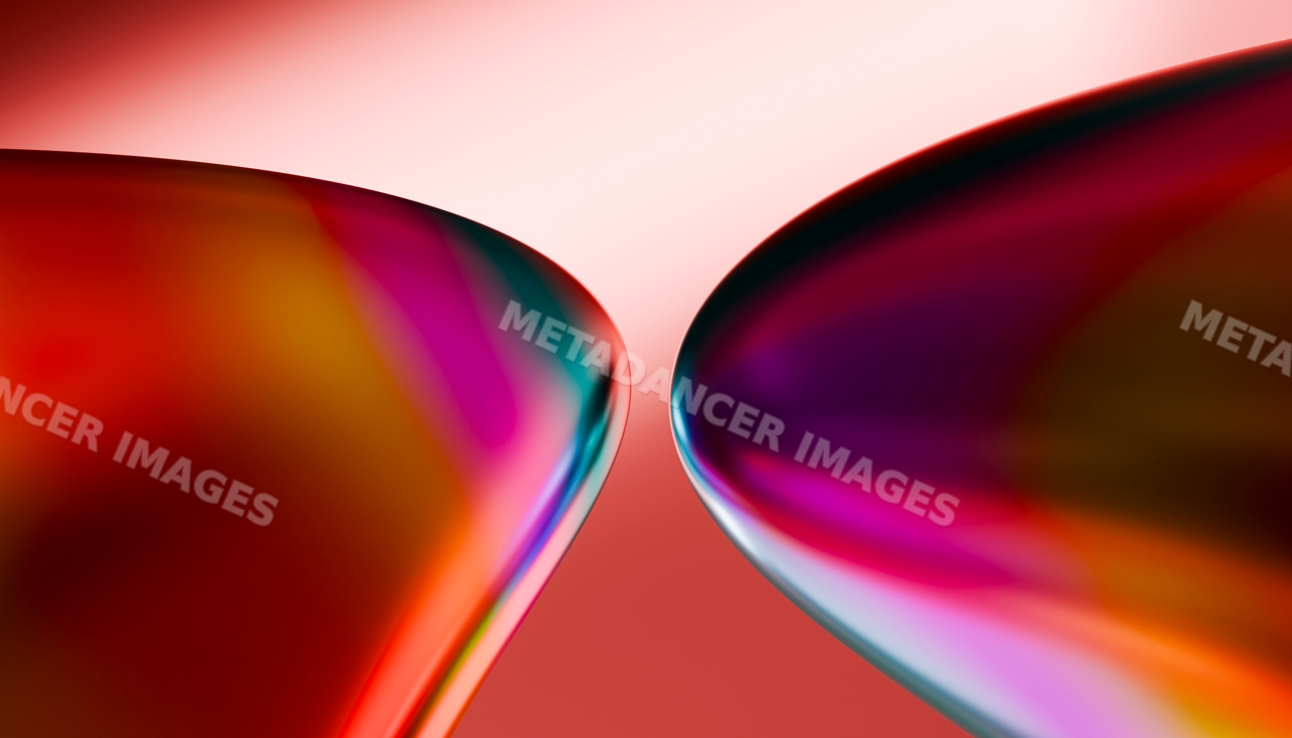 Abstract close-up of colorful curved glass shapes with reflections