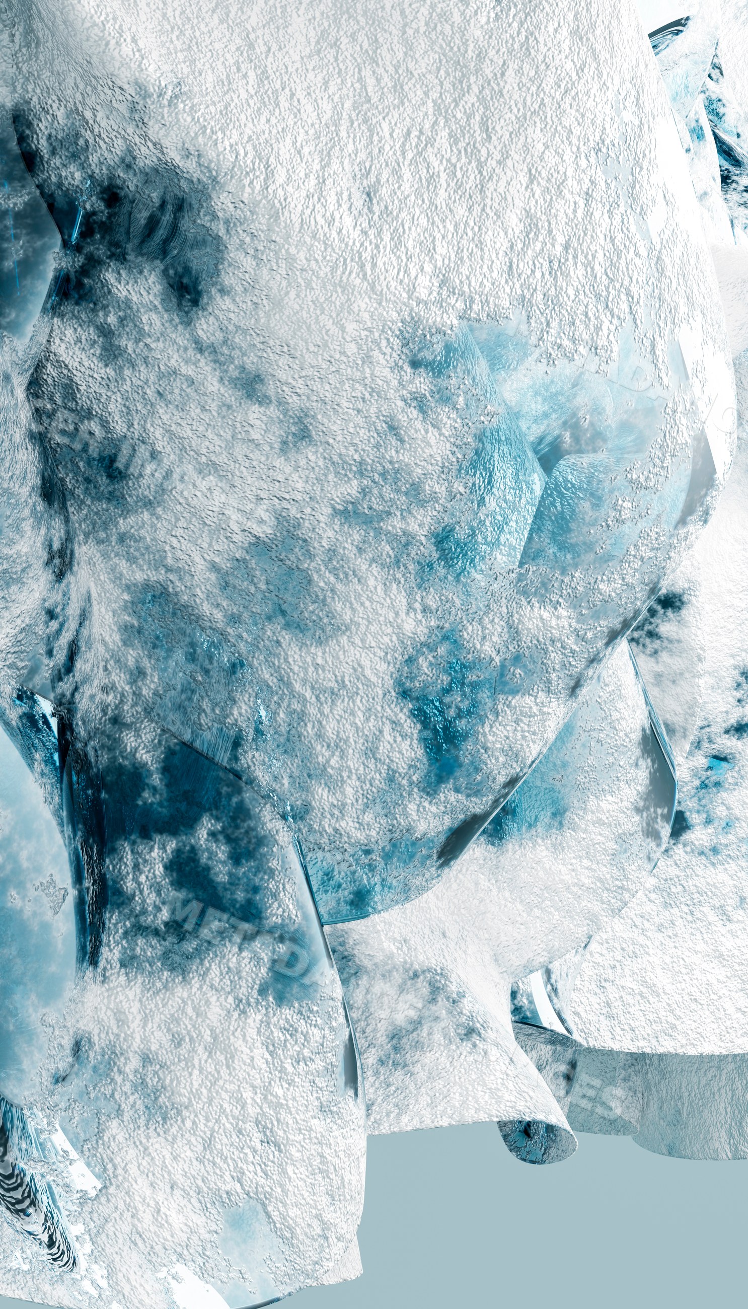 Close-up texture of blue ice formations with frosted surface