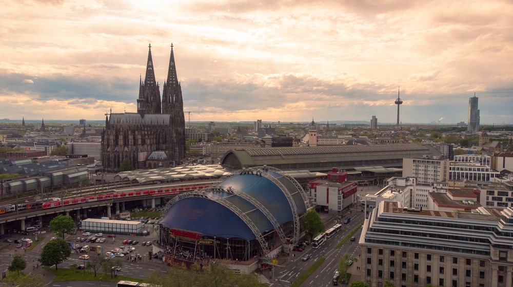 Cathedral with train station and concert hall in the old town