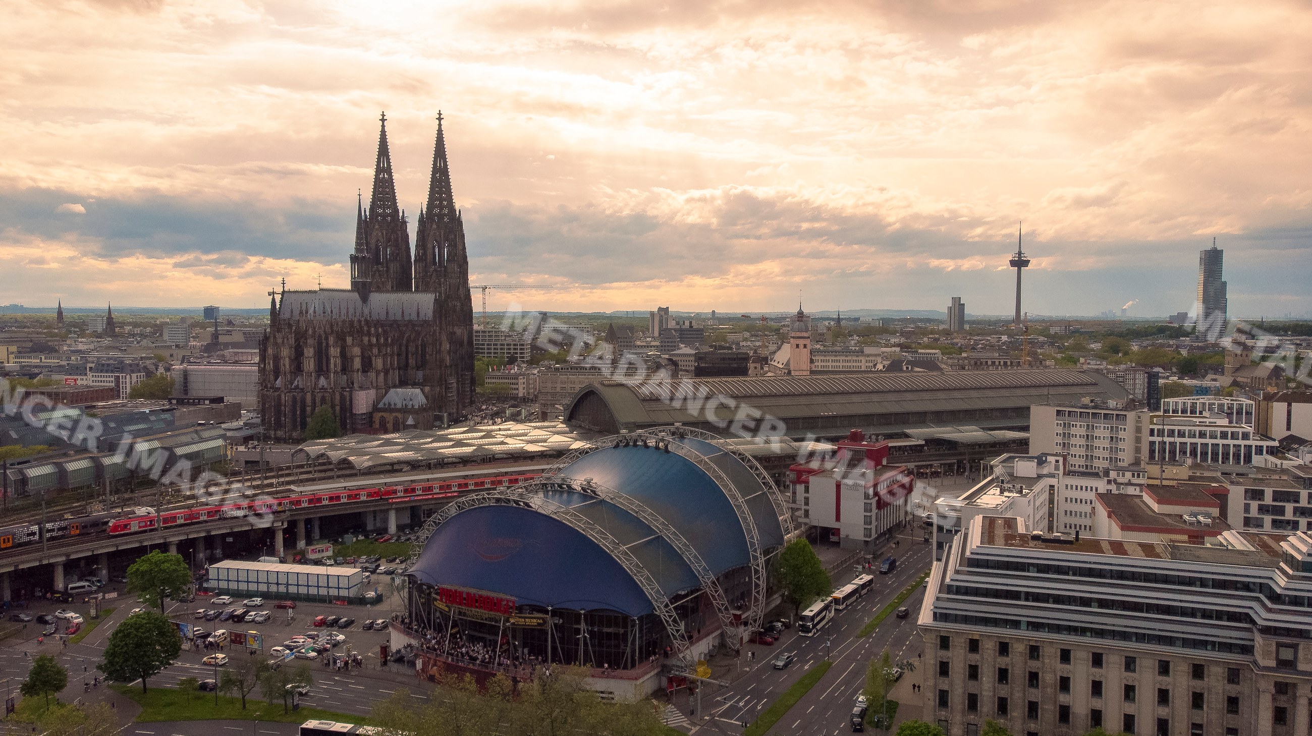 Cathedral with train station and concert hall in the old town