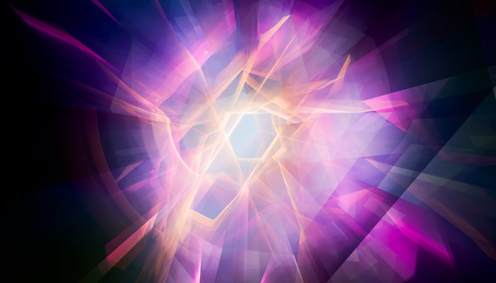 Abstract digital artwork with glowing geometric shapes and vibrant