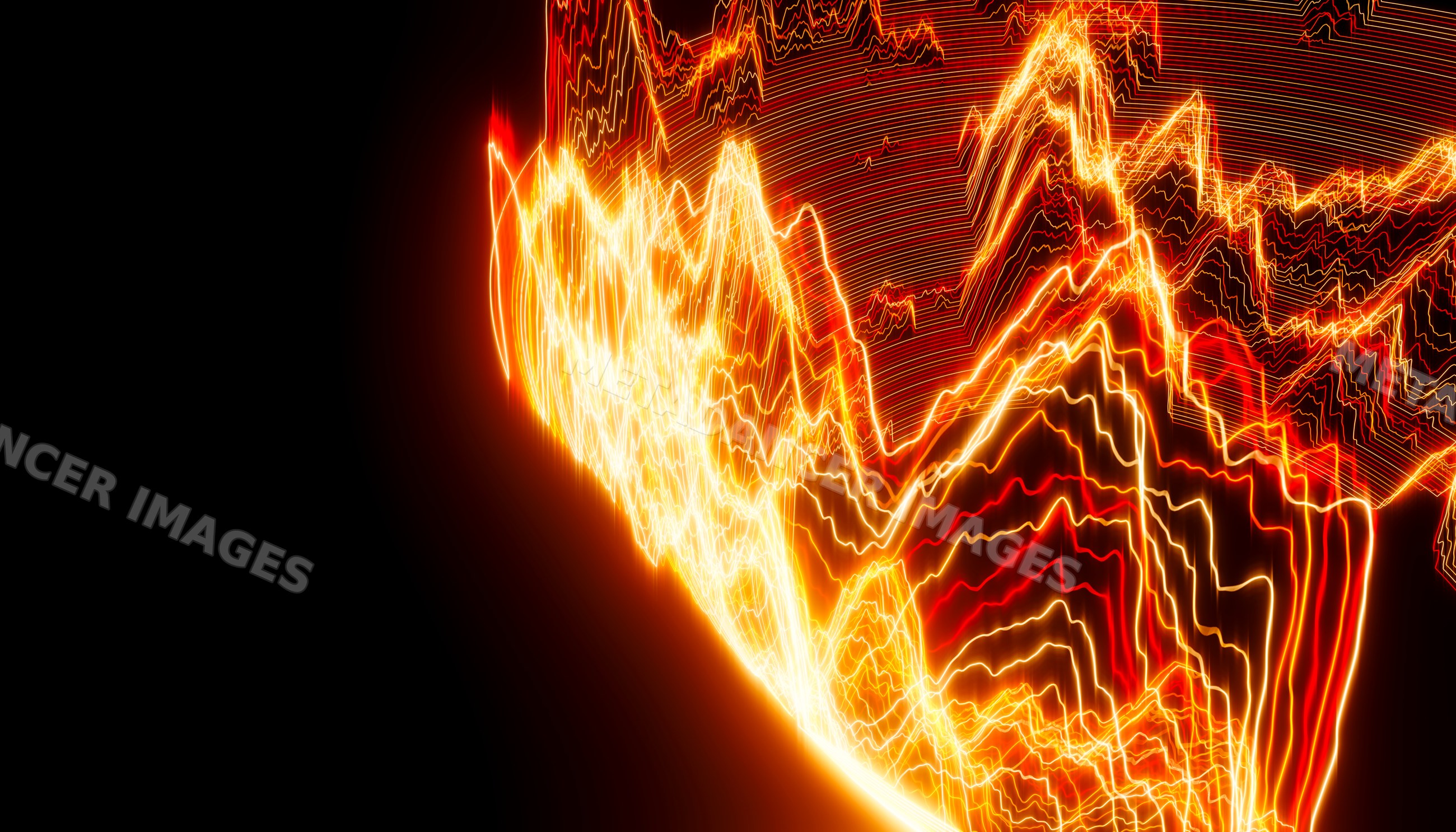 Light trails creating glowing orange and red abstract wave patterns