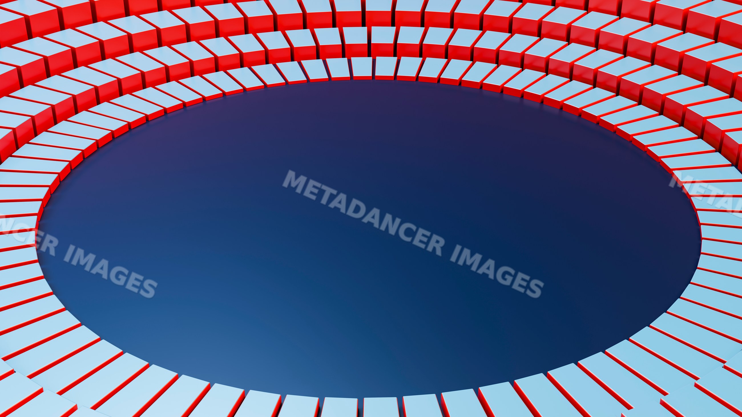 Abstract circular pattern with red and white 3d blocks surrounding