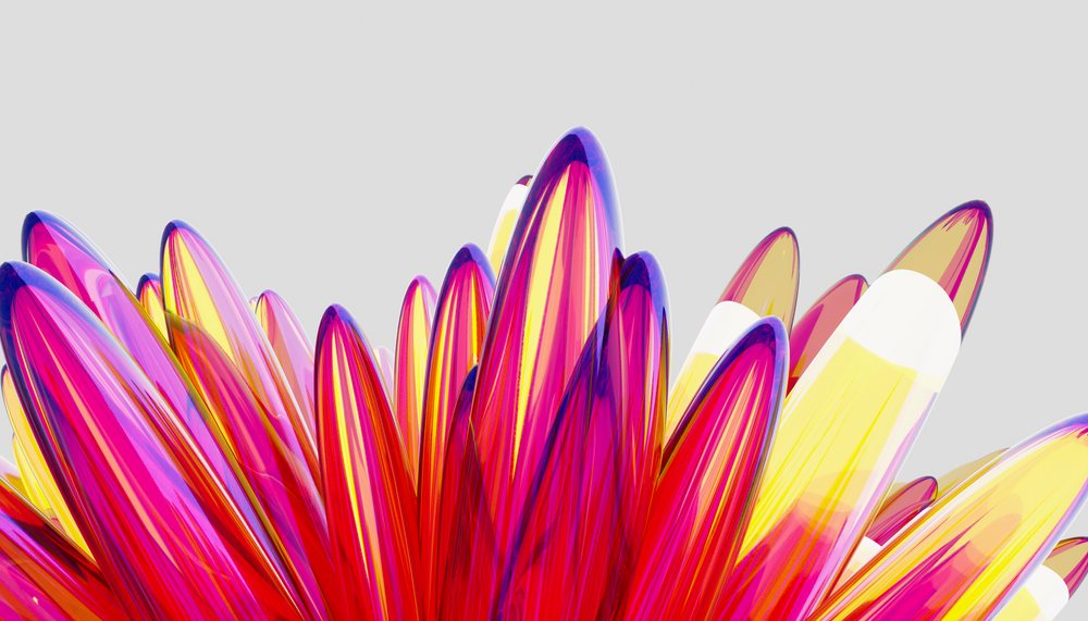 Colorful abstract 3d rendering of elongated shiny glass shapes