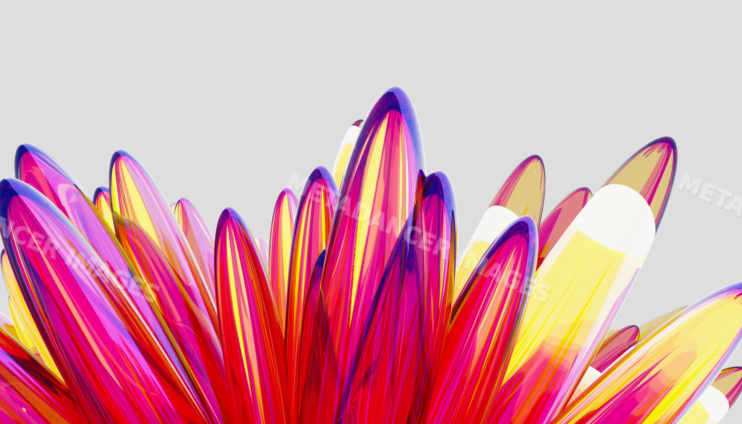 Colorful abstract 3d rendering of elongated shiny glass shapes