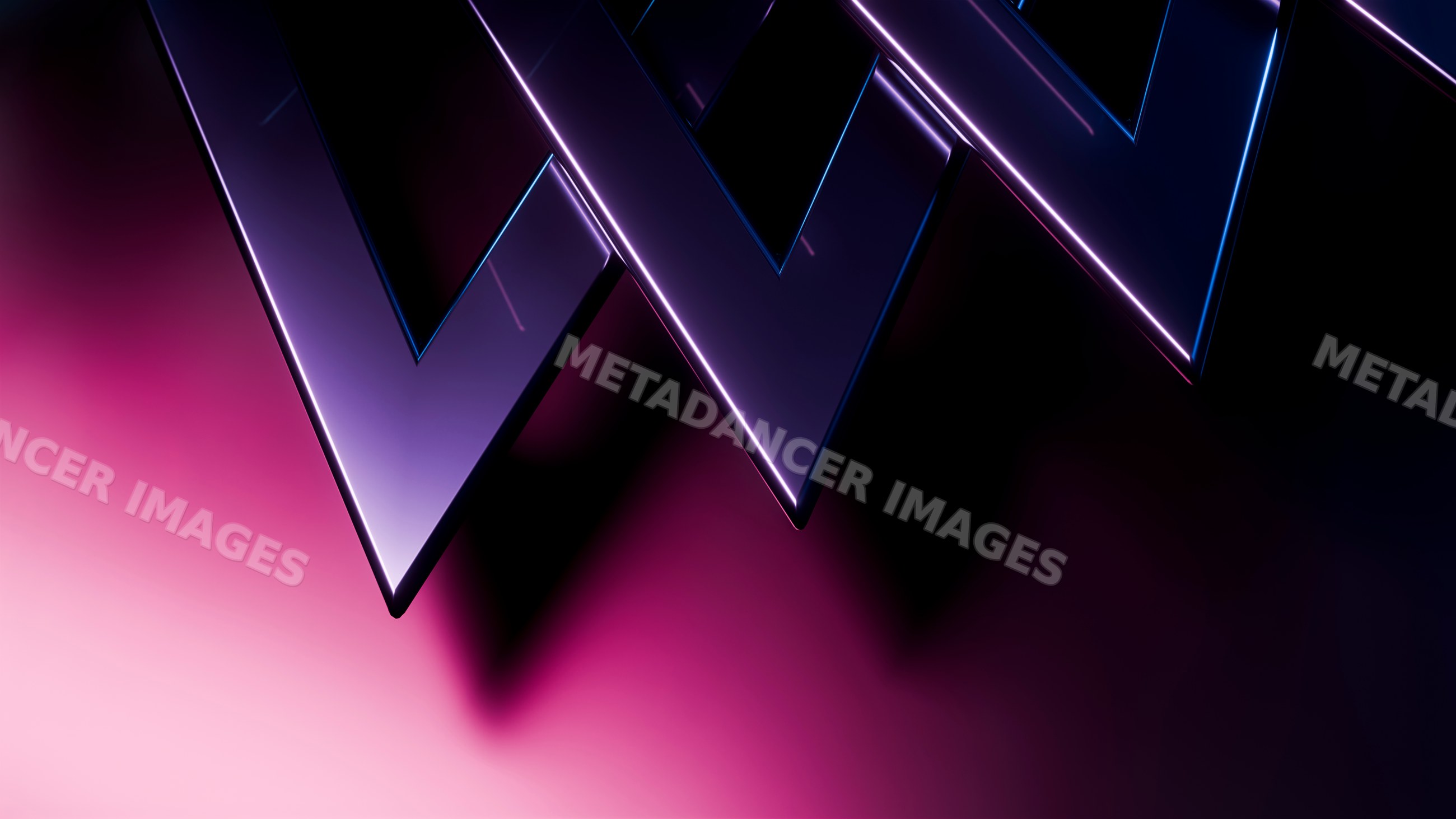 Abstract glowing metallic triangles on dark gradient background