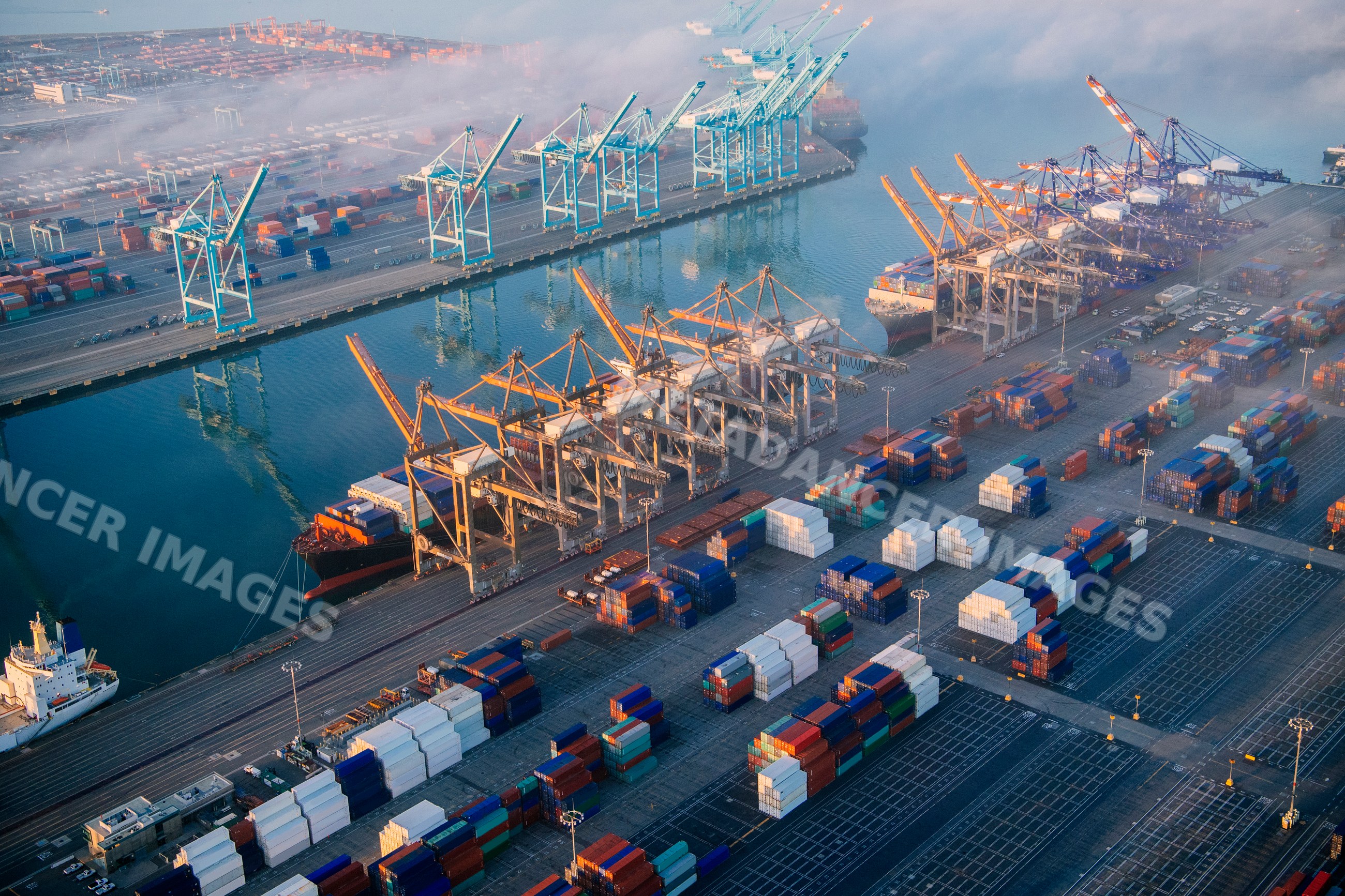 Shipping containers and cargo cranes