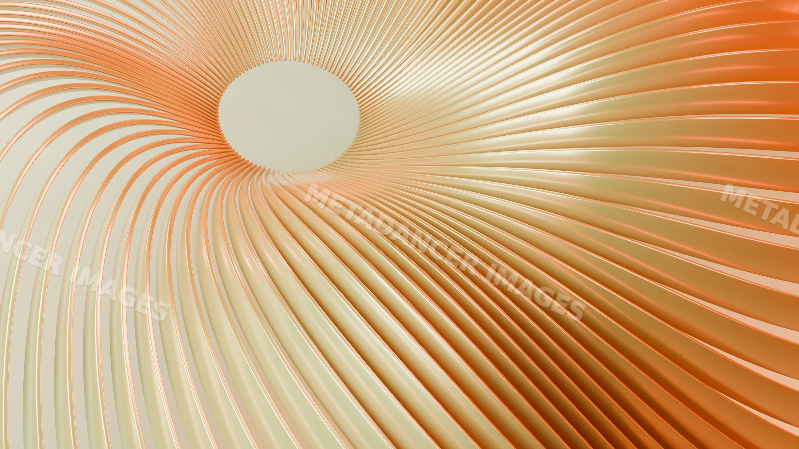 Abstract 3d spiral of concentric orange and beige curved lines