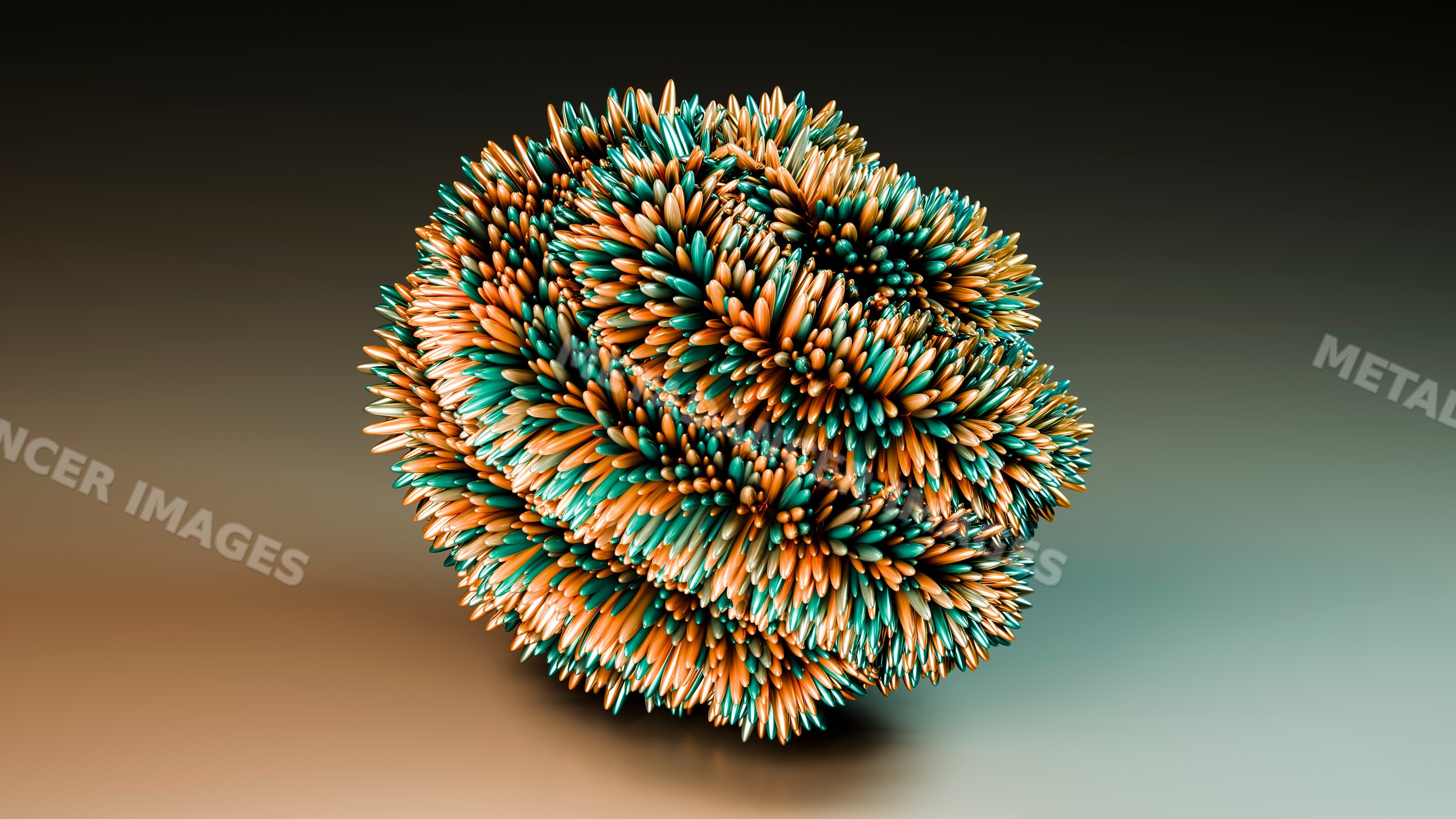 Abstract 3d sculpture with colorful spikes on gradient background