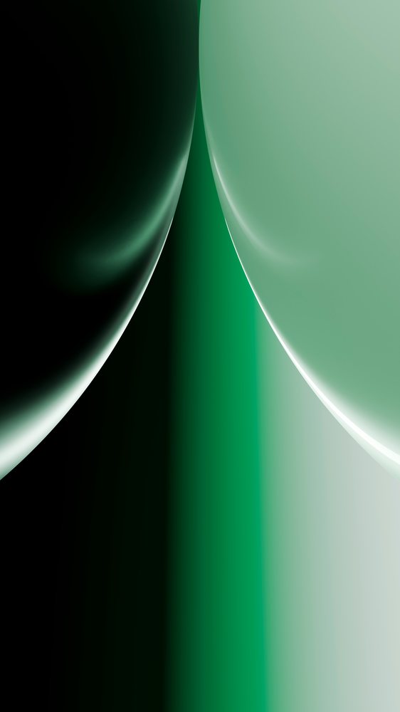 Abstract digital artwork with glossy green curved shapes and smooth