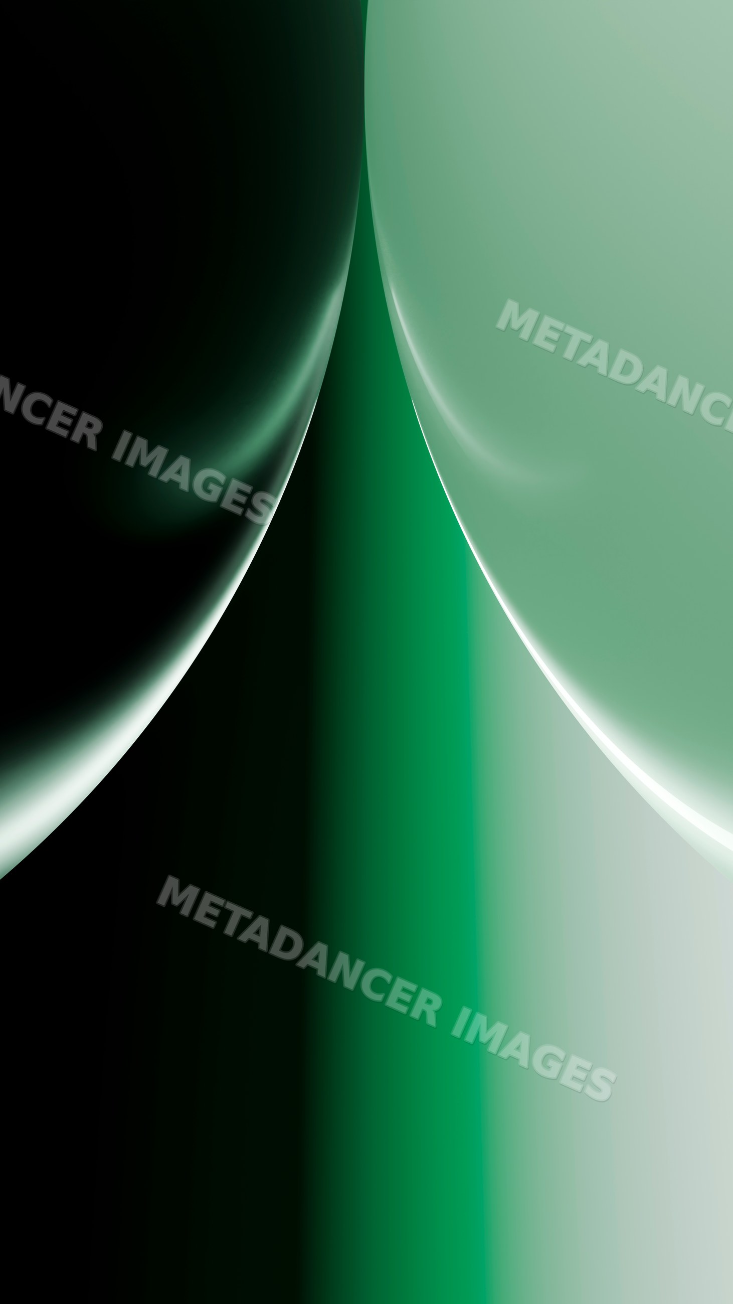 Abstract digital artwork with glossy green curved shapes and smooth