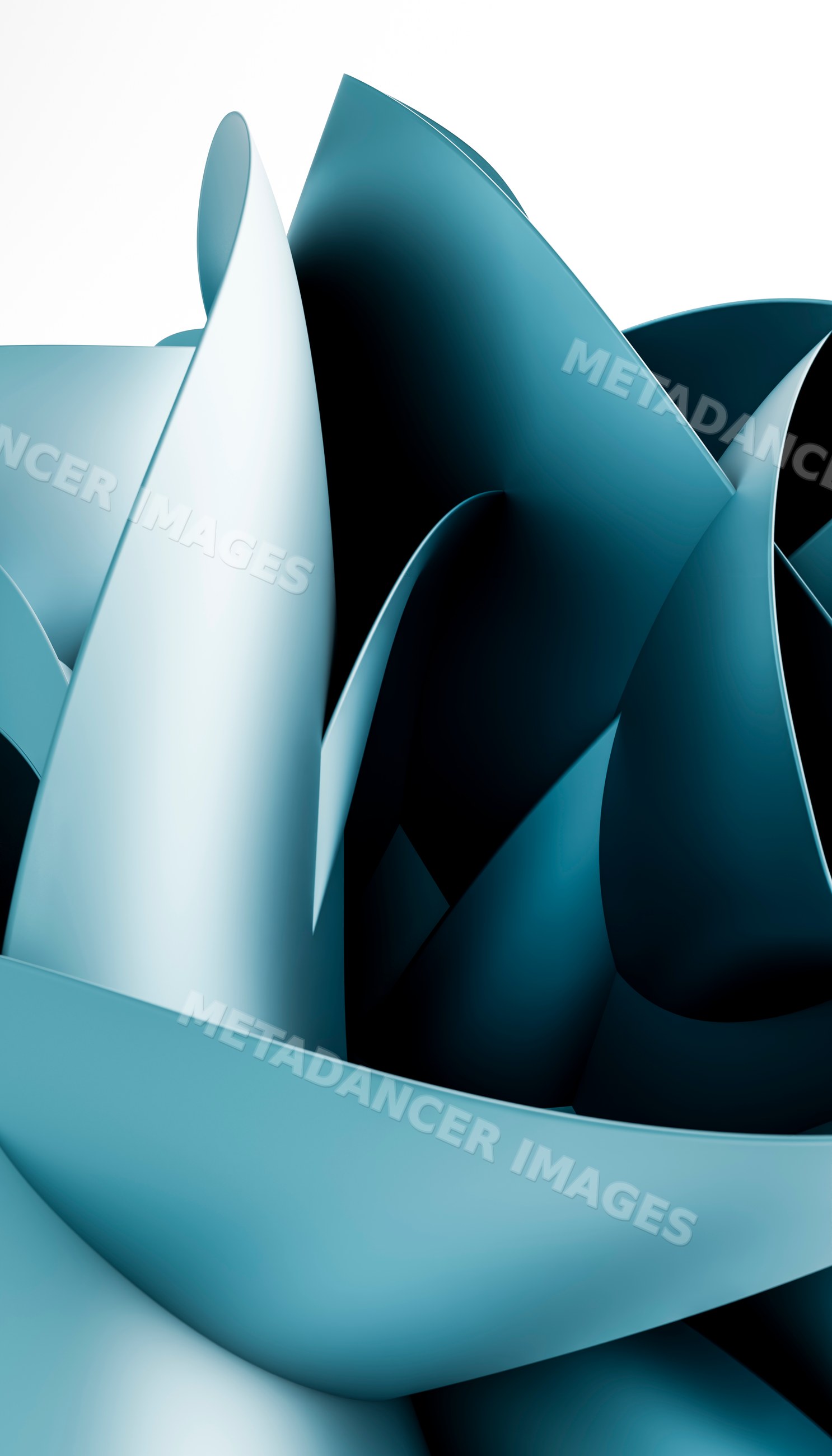 Abstract blue curved shapes forming modern flowing sculpture
