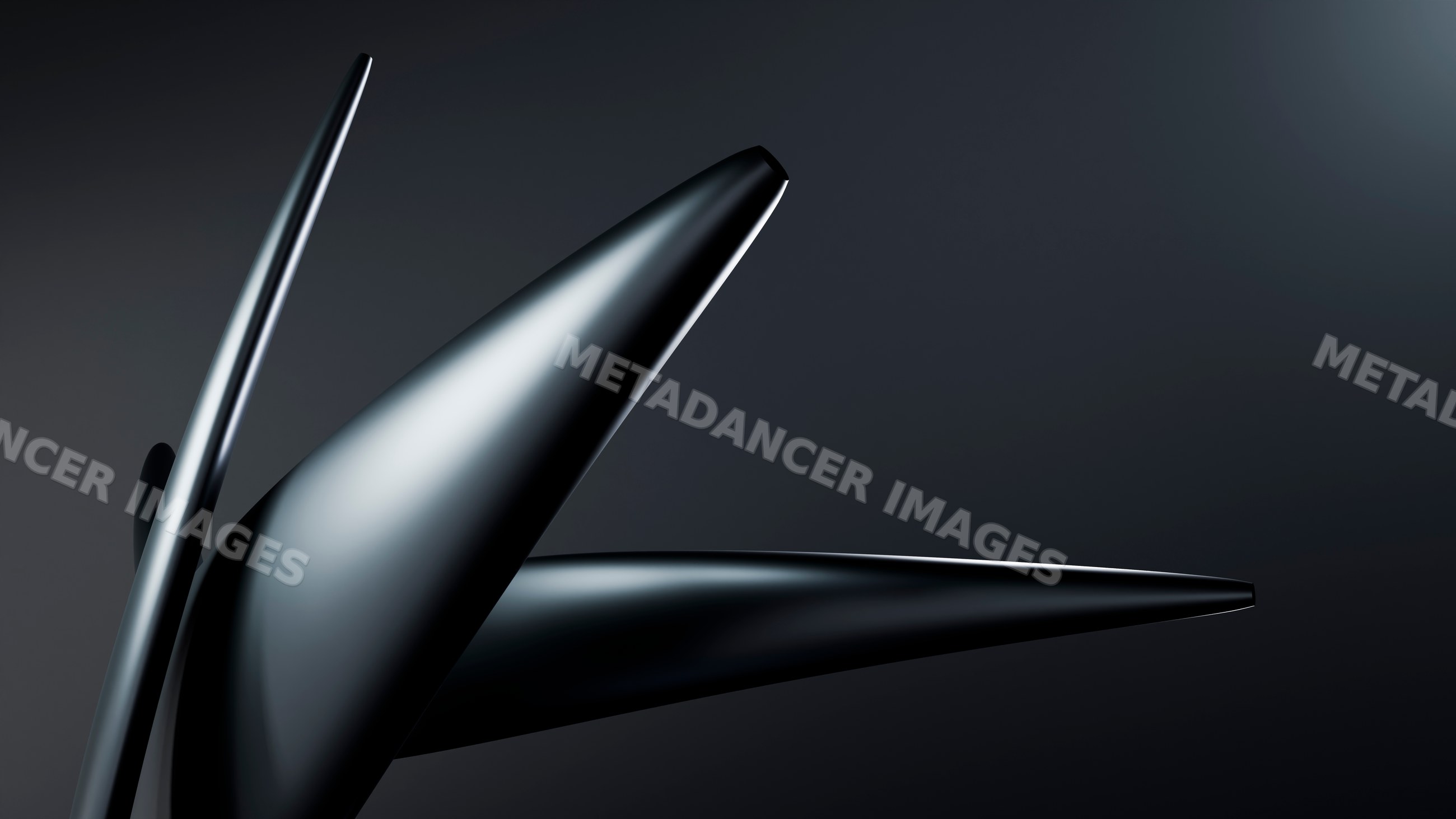 Black curved metal sculpture in modern art setting