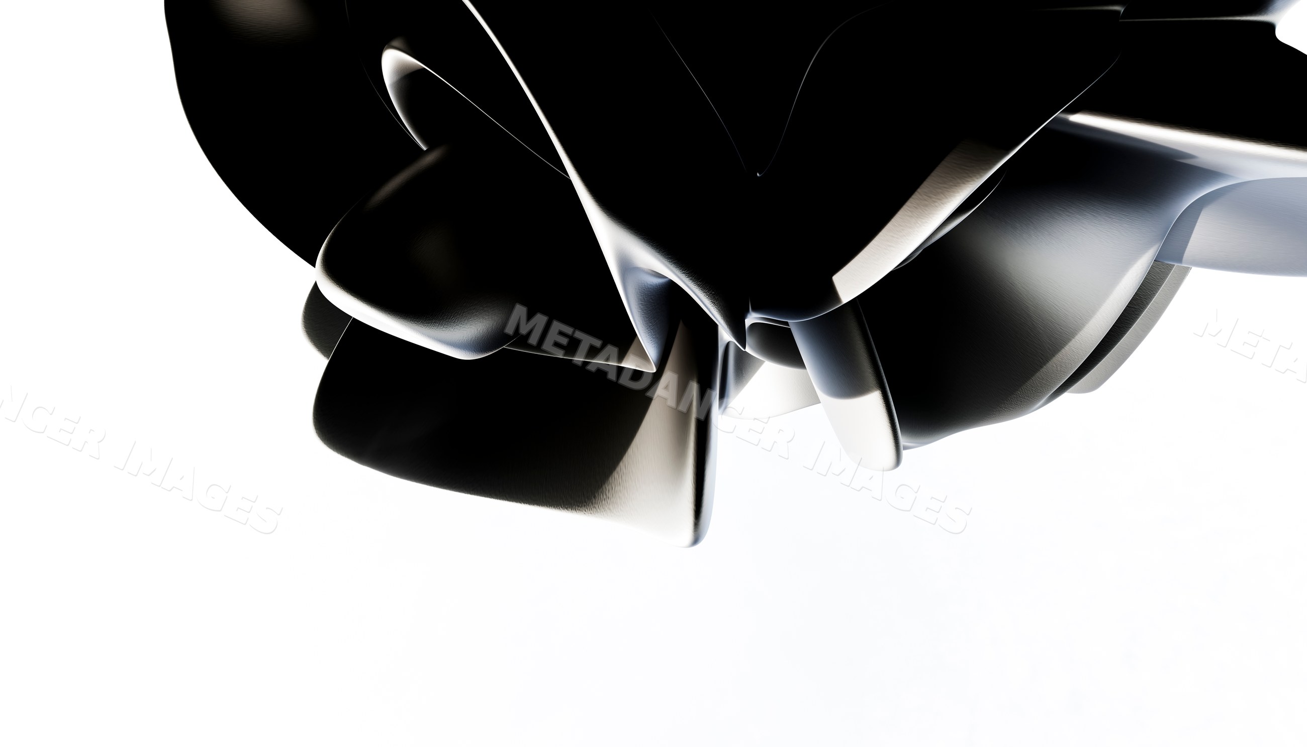 An abstract black sculpture with smooth flowing curves and highlights
