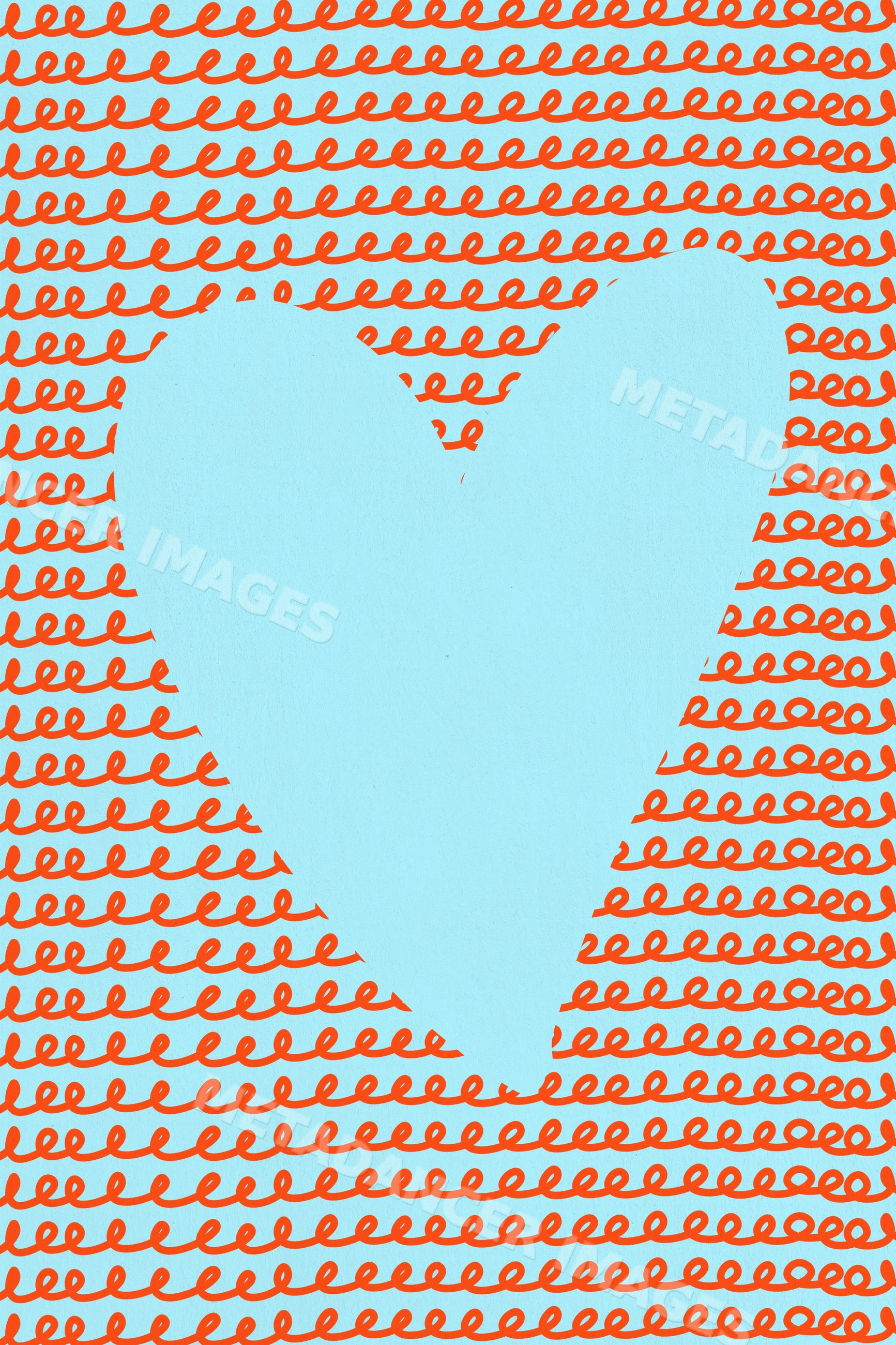 Light blue heart surrounded by red squiggly line pattern