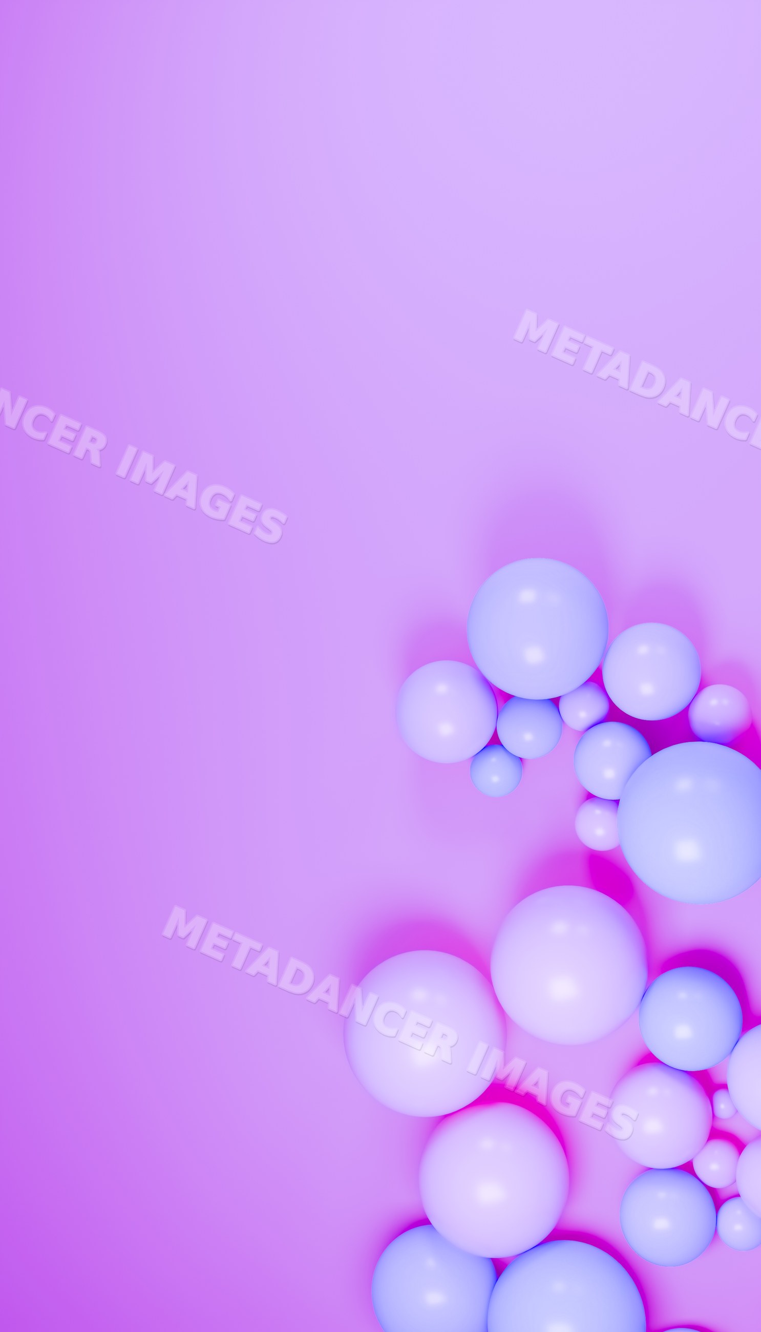 Glossy blue sphere cluster on purple background in abstract 3d render