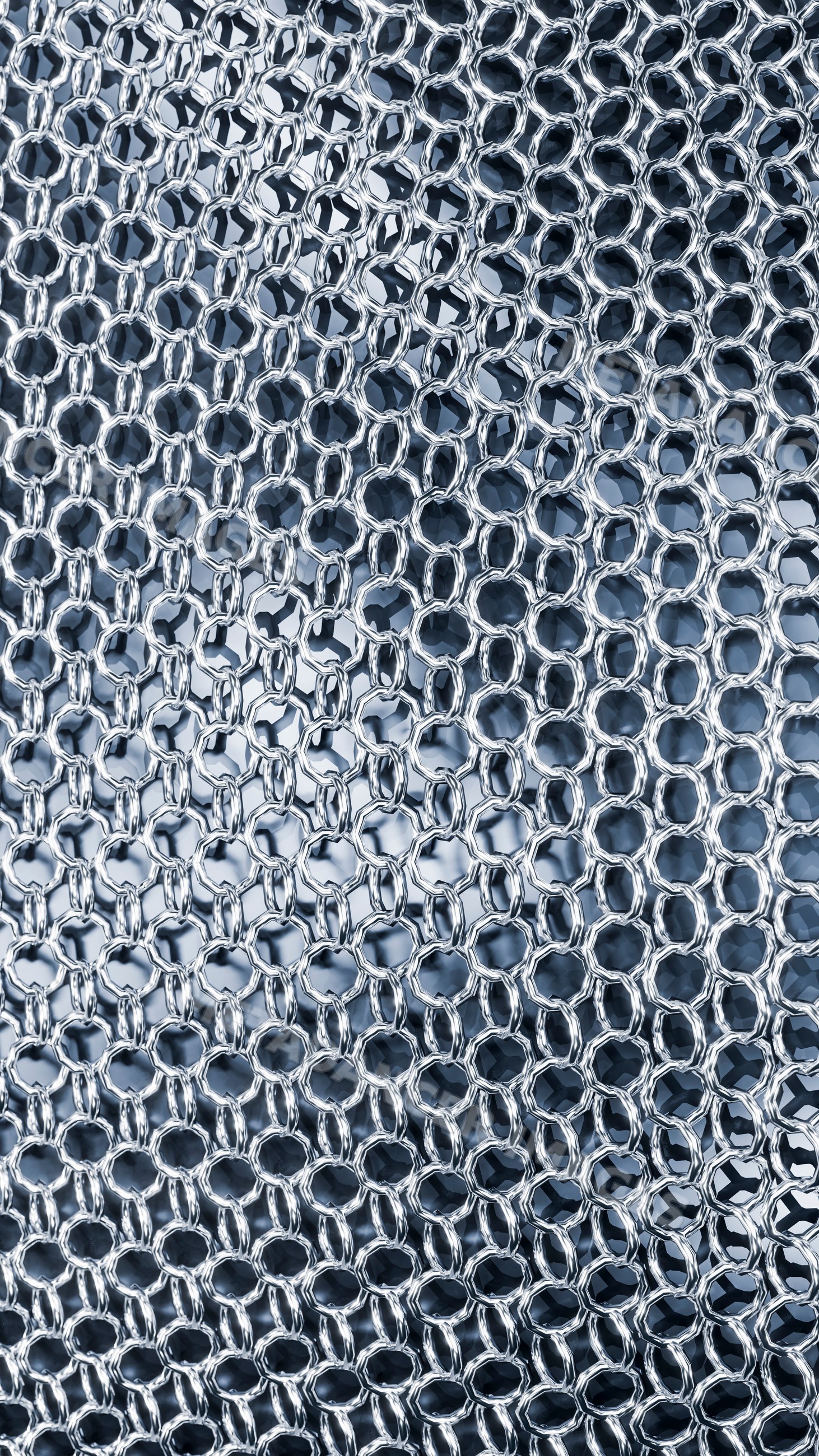 Metal chainmail fabric with interlinked steel rings forming protective