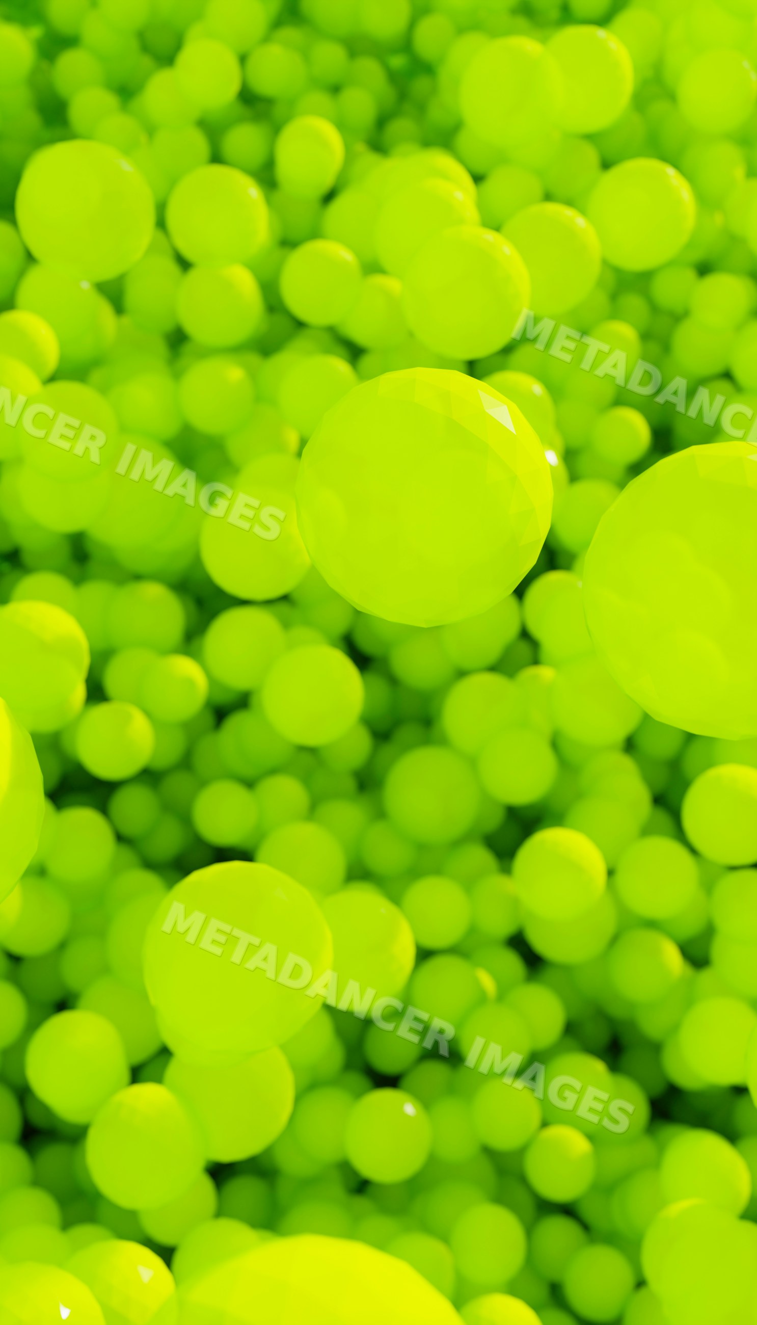 Close-up of bright yellow 3d-rendered spheres clustered
