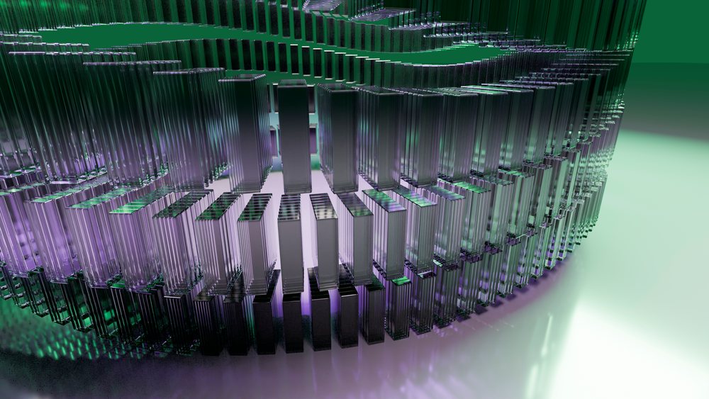 Abstract layered transparent glass structure 3d illustration