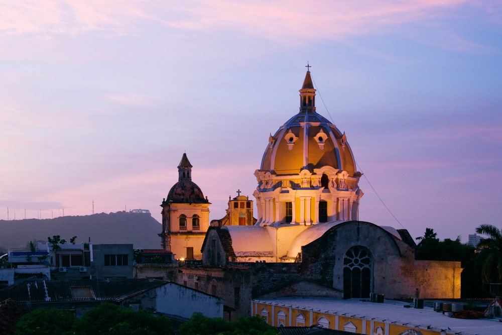 Iglesia de san pedro claver church dome at dusk colombia