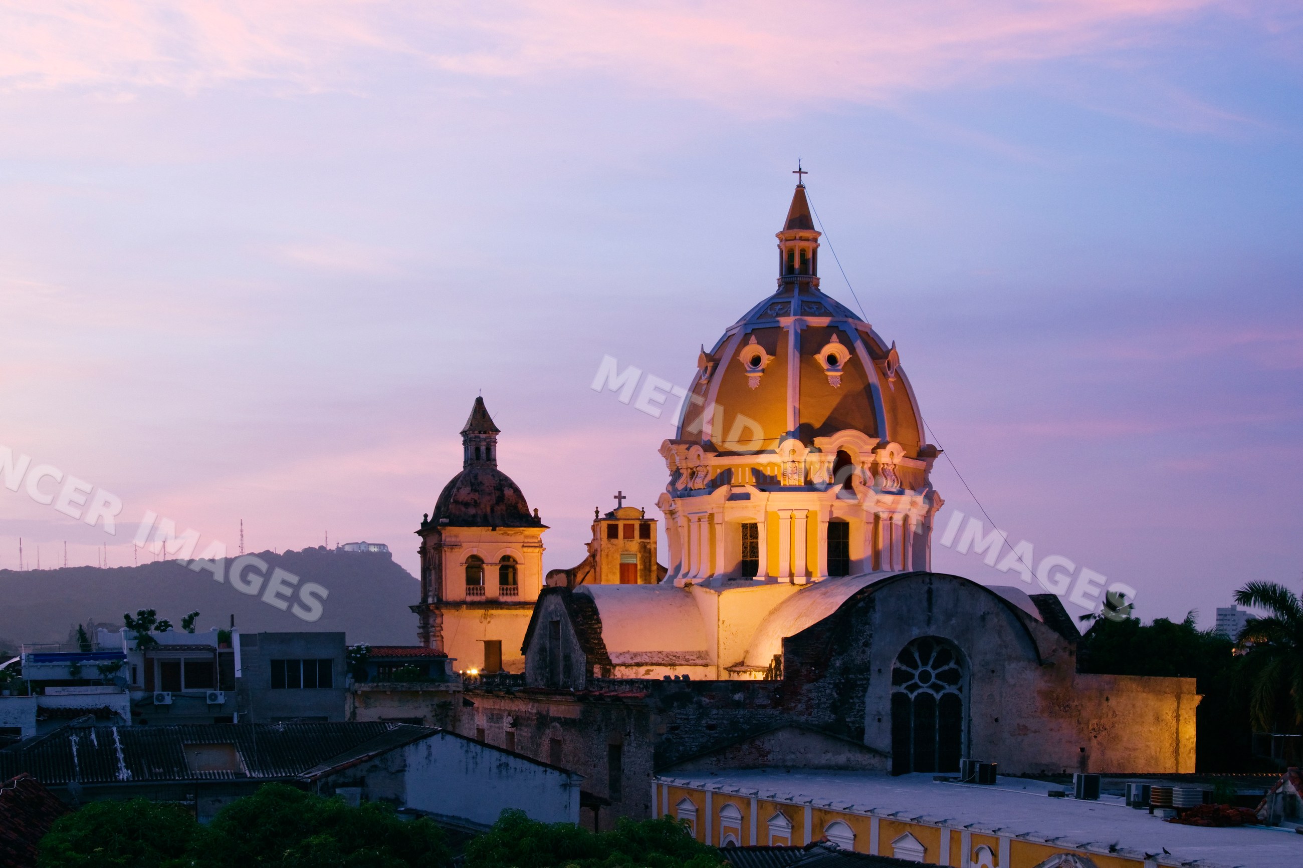 Iglesia de san pedro claver church dome at dusk colombia