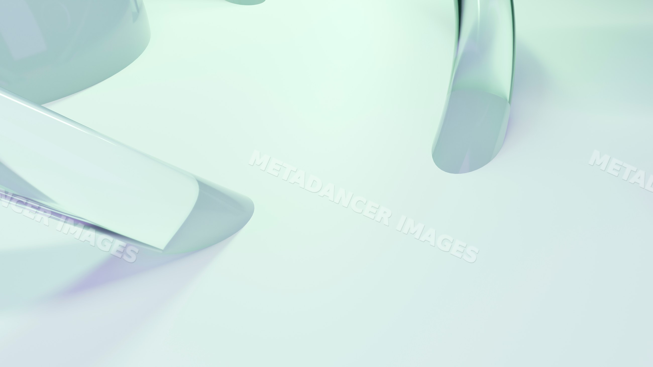 Abstract transparent glass shapes on reflective surface
