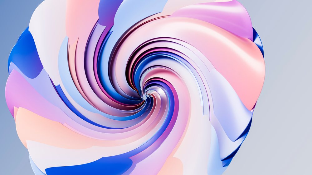 Colorful 3d abstract swirl with flowing shapes in blue, pink