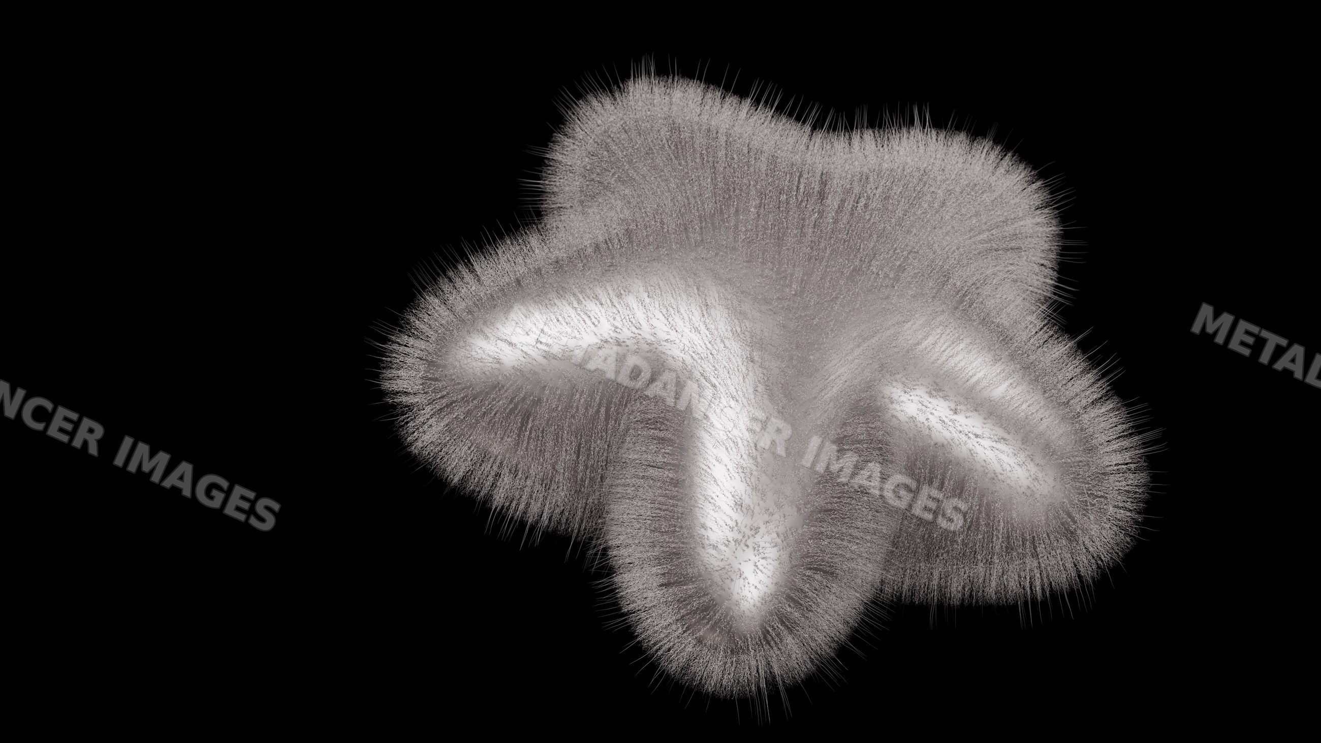White abstract 3d shape with fine fuzzy texture and soft filaments