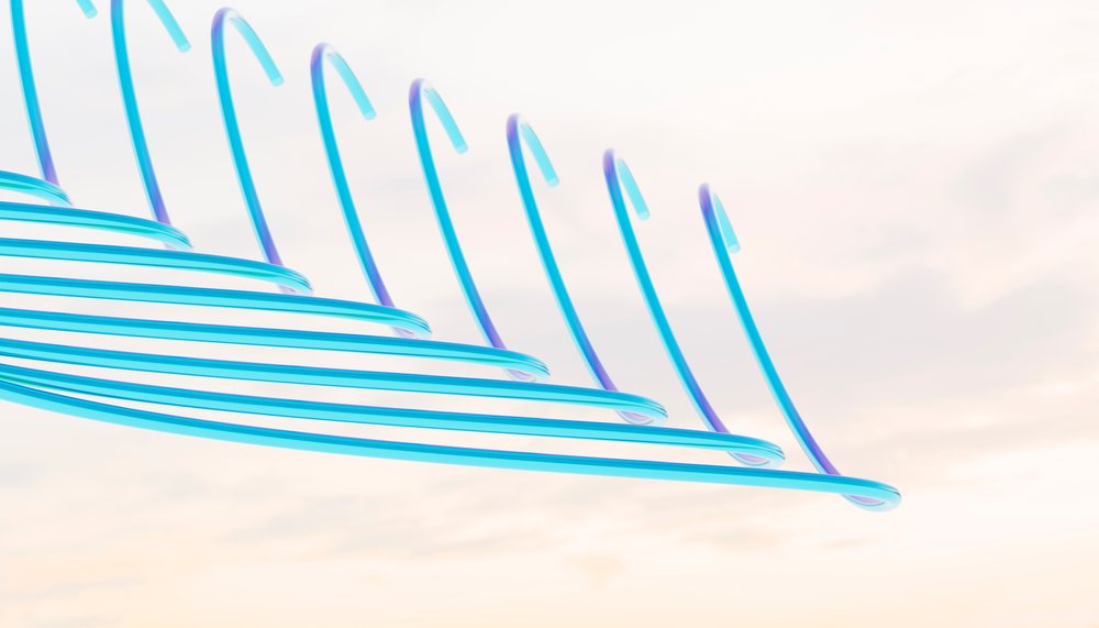 Abstract blue spiral tubes with curved loops in modern artistic design
