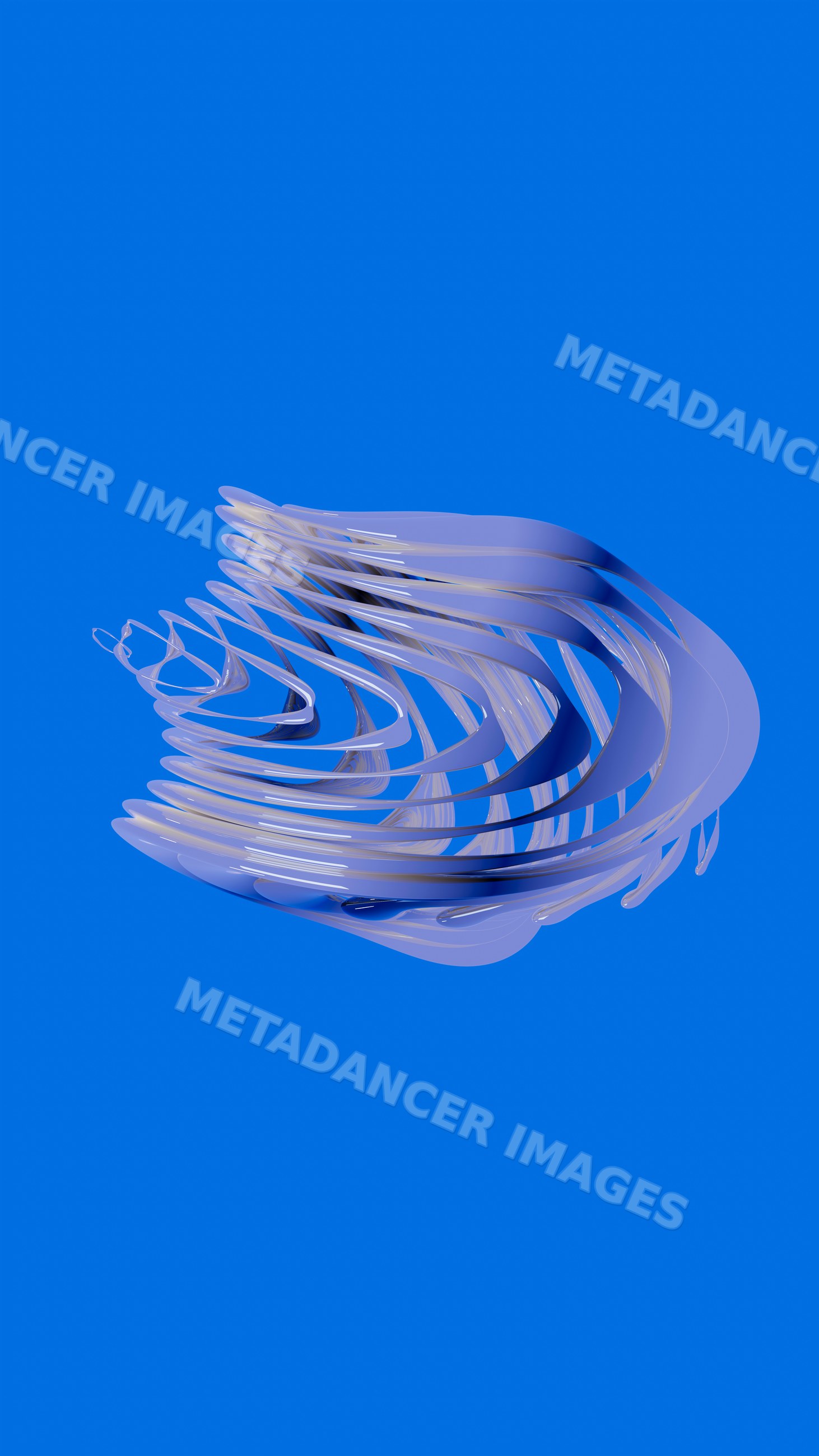 Abstract digital sculpture with fluid curved lines on blue background