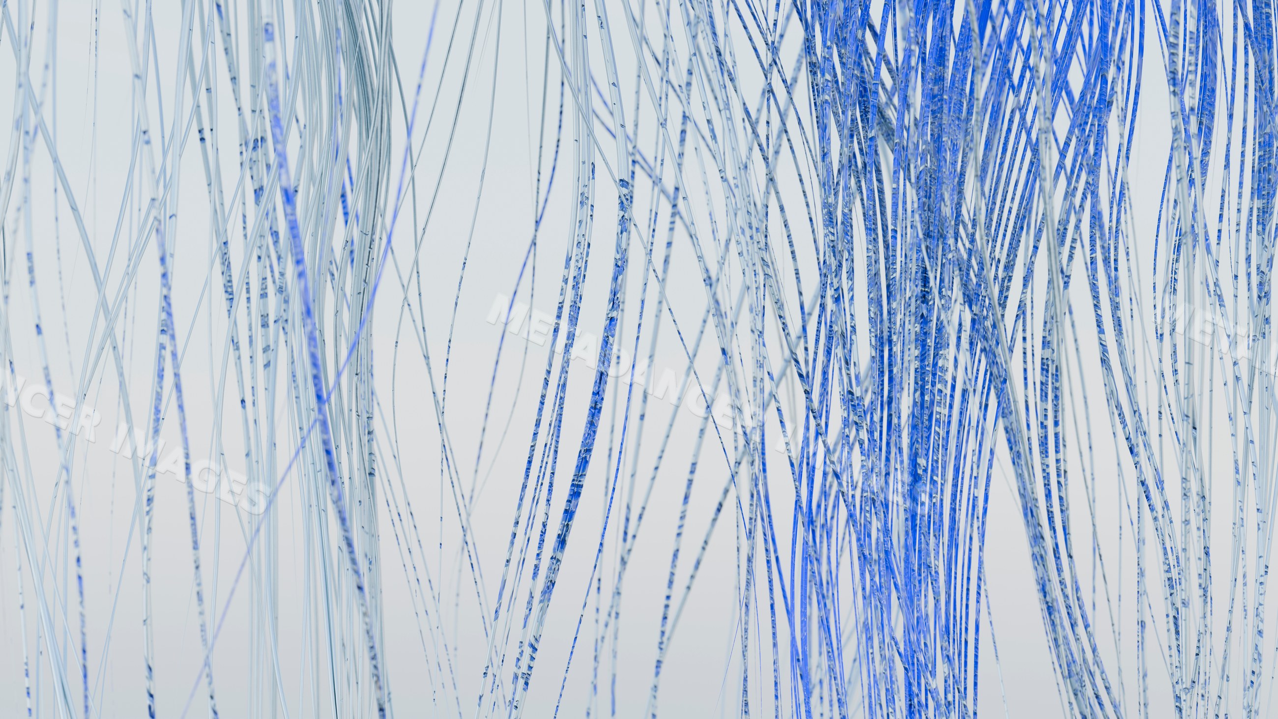 Blue thin transparent strands forming an abstract vertical pattern