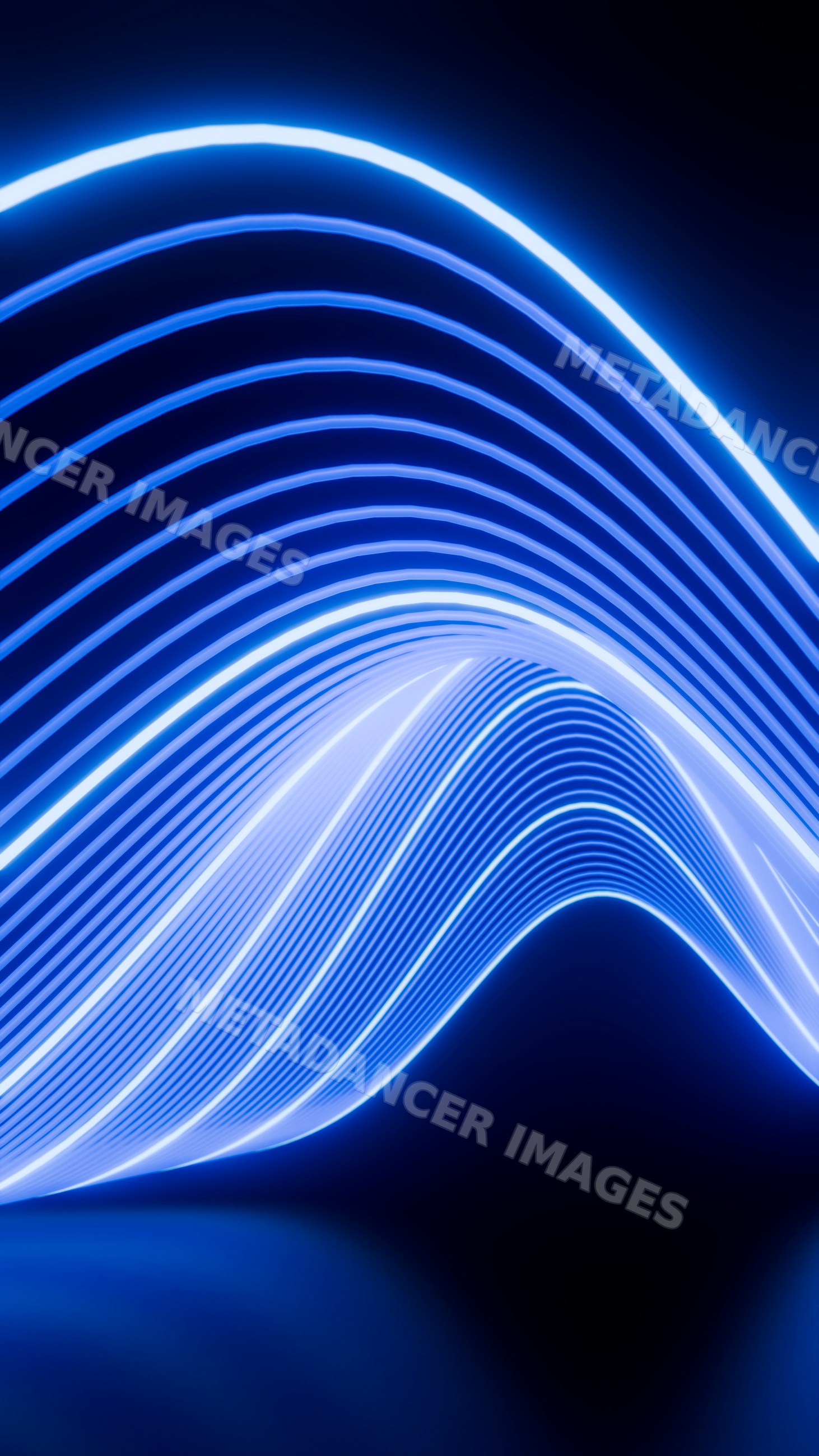 Blue neon light waves forming abstract flowing pattern